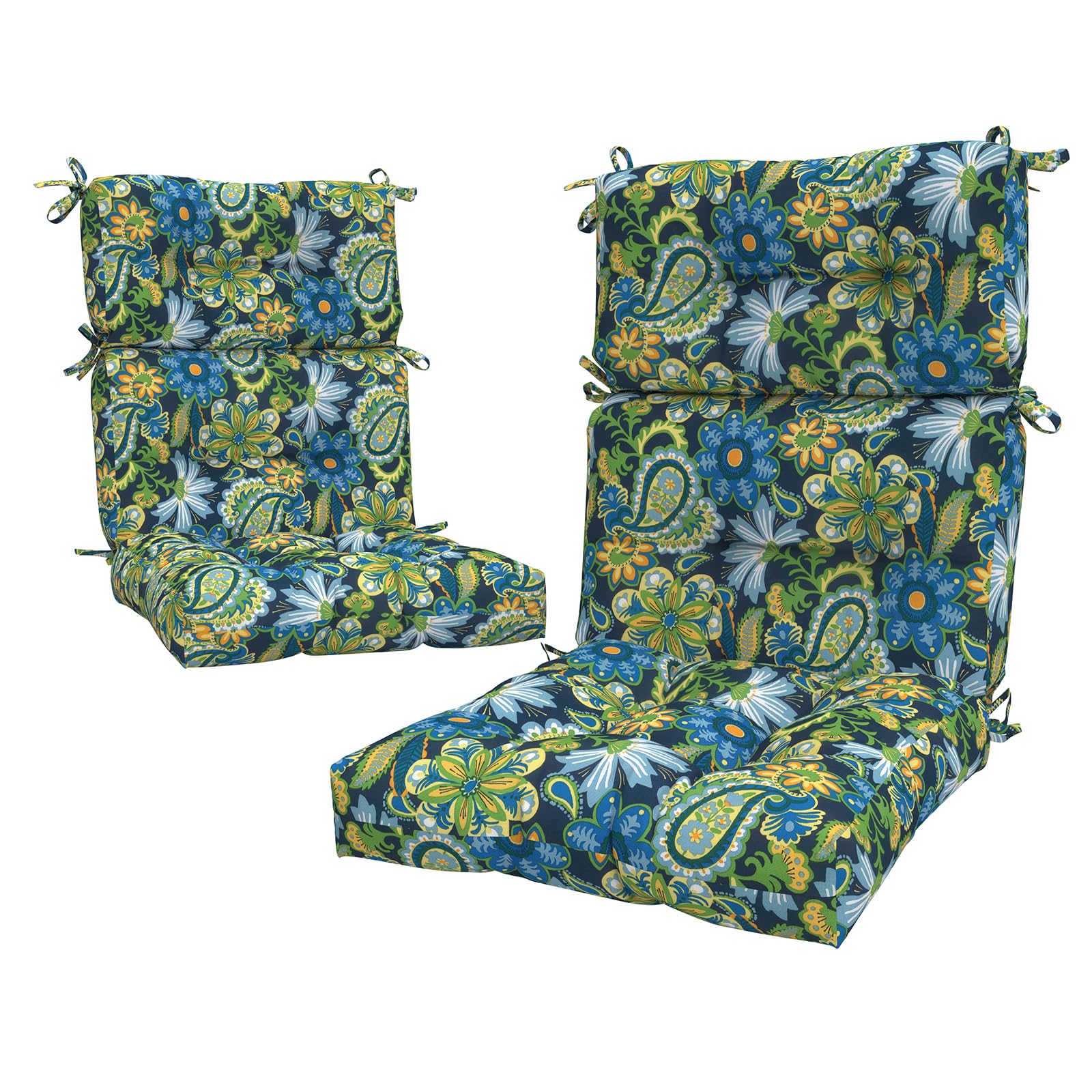 Photo 1 of LVTXIII Outdoor High Back Chair Cushions 2 Pack, 44"x20"x4" Outdoor Patio Cushion Set with Ties, All Weather Thick Tufted Seat Cushions for Deep Seat & Rocking Chairs, Bohemian Azure