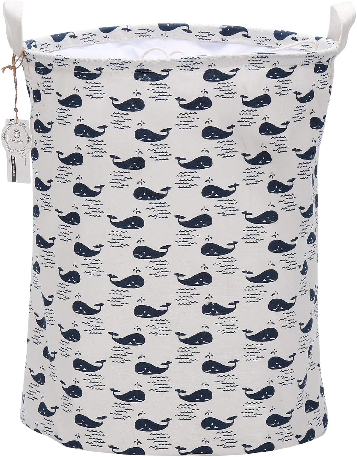 Sea Team Collapsible Large Canvas Laundry Basket with Lid and Handles