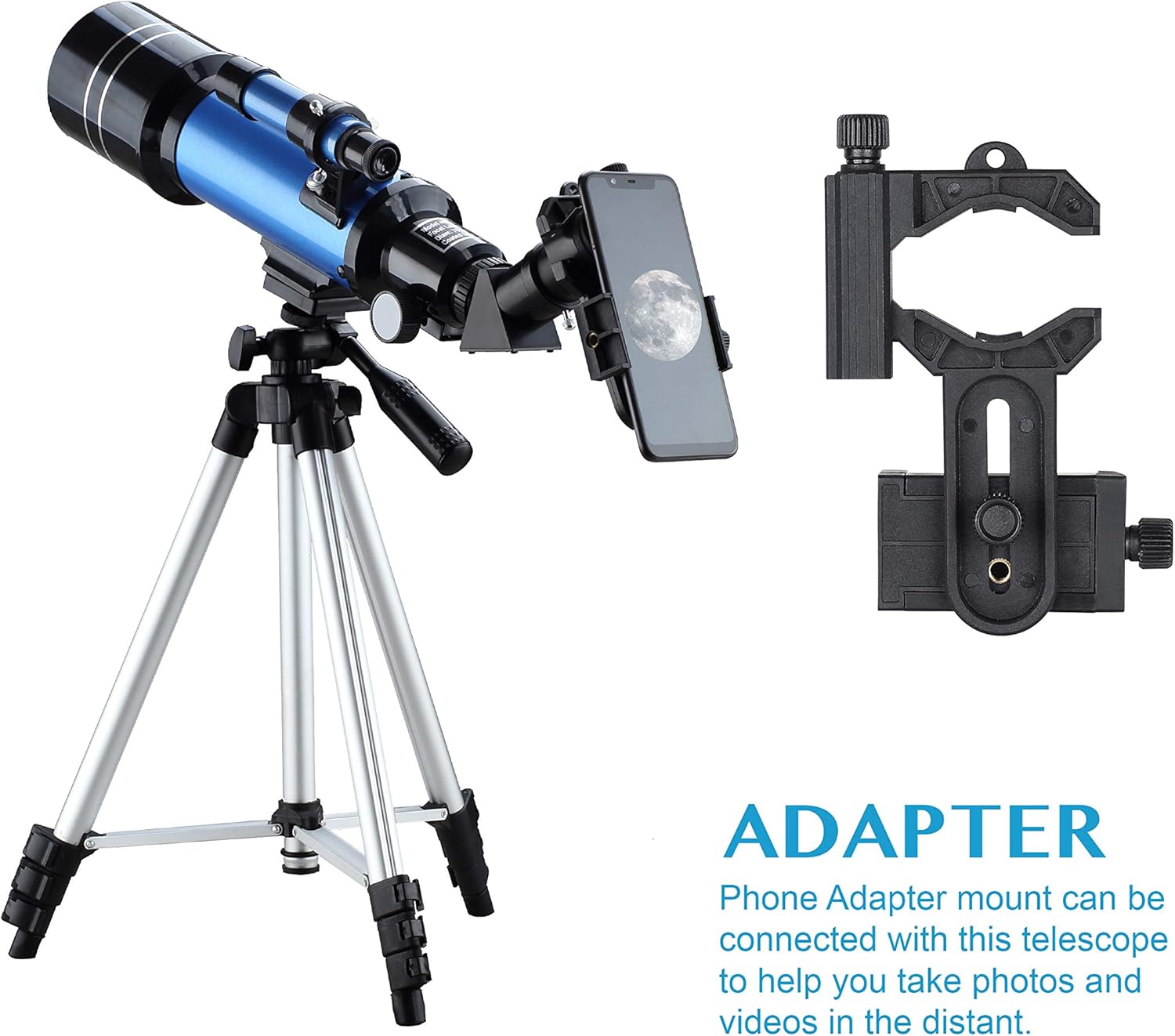 Aomekie Télescope Enfant Adulte 400/70mm Lunette Astronomique Réfracteur avec Adaptateur de Téléphone Trépied Ajustable et Chercheur pour Débutants et Amateurs pour Observer la Lune — vue 7