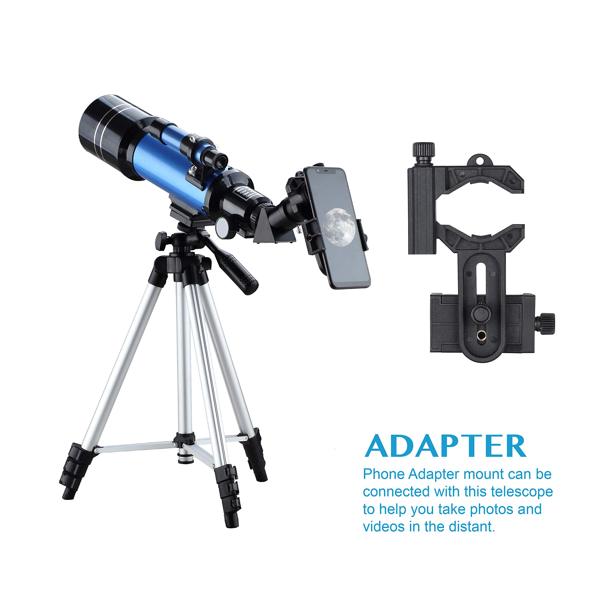 Aomekie Télescope Enfant Adulte 400/70mm Lunette Astronomique Réfracteur avec Adaptateur de Téléphone Trépied Ajustable et Chercheur pour Débutants et Amateurs pour Observer la Lune