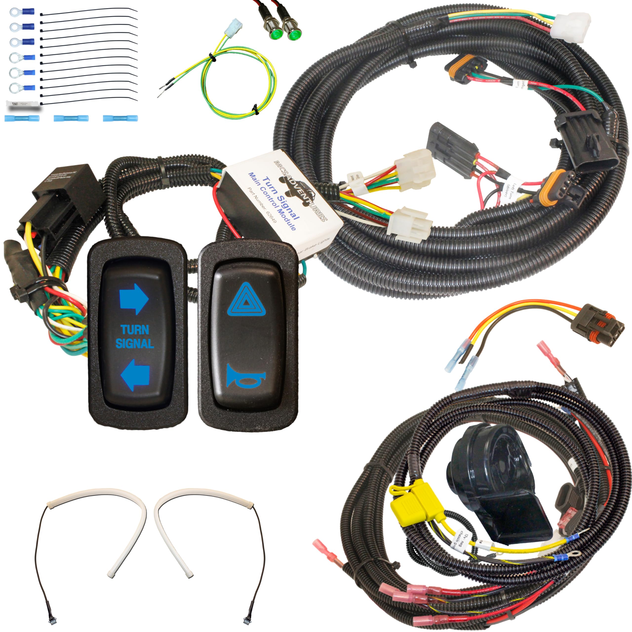 MCSADVENTURES No Hole Plug And Play Turn Signal Kit For 2018+ Polaris Ranger 1000 Northstar: With Front LED Sequential Tube Lights (With Horn, Rocker Switch)