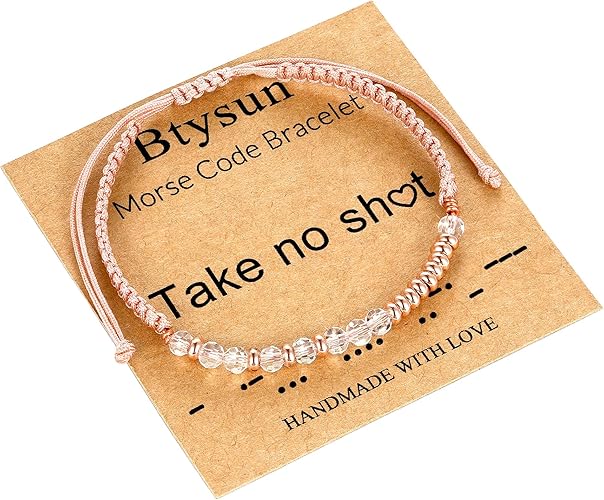 Btysun Morse Code Bracelets for Women Christmas Gift Stocking Stuffers for Teens Pink Braided Bracelets Inspirational Best Friend Birthday Gifts for Her High School Graduation Gifts for Her 2025 Mom Bracelet Jewelry