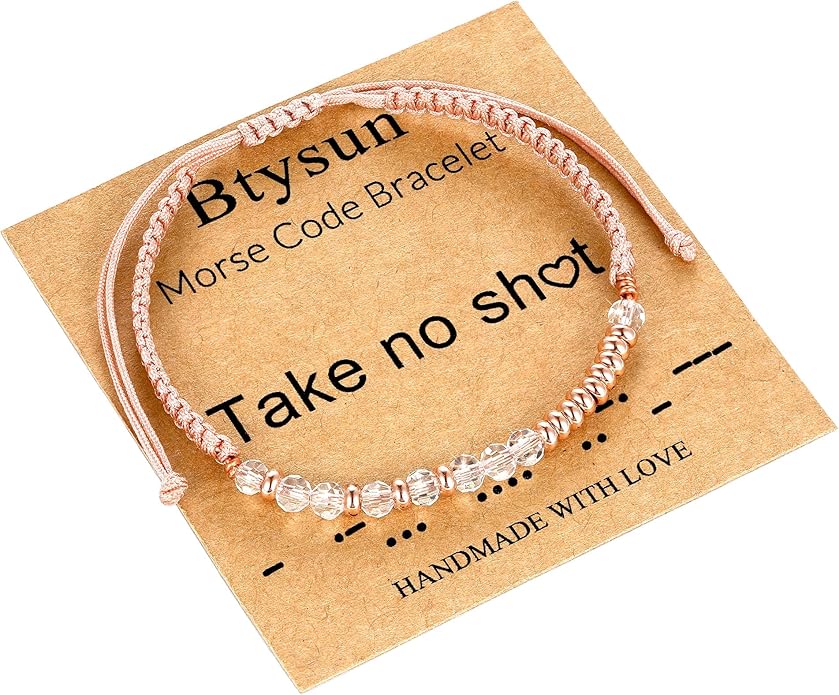 Btysun Morse Code Bracelets for Women Christmas Gift Stocking Stuffers for Teens Pink Braided Bracelets Inspirational Best Friend Birthday Gifts for Her High School Graduation Gifts for Her 2025 Mom Bracelet Jewelry