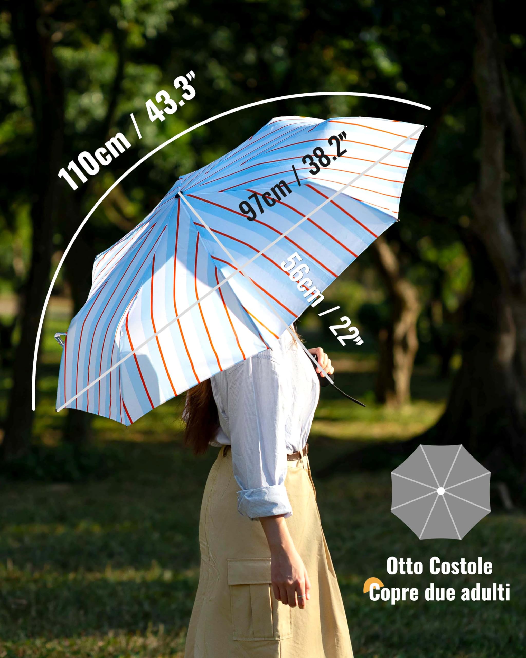 Chakipee Ombrello Pieghevole Pioggia da Viaggio Antivento - Ombrelli Portatile per Uomo Automatico Apri Chiudi, Rivestimento in 210T Apertura 97 cm 8 ossa