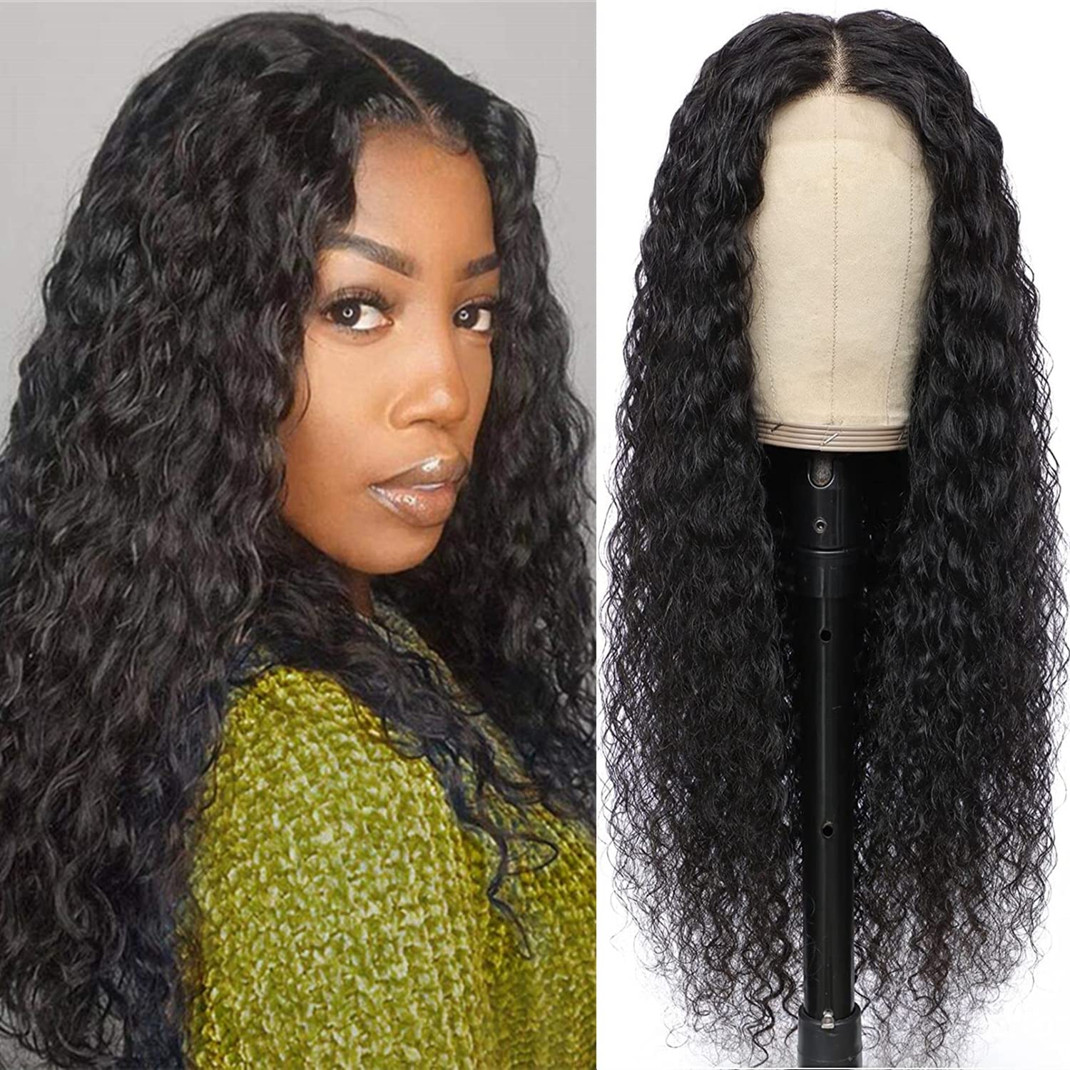 Amazon.com : 4x4 Transparent Lace Closure Wigs Deep Wave Closure Wigs 150%  Density Brazilian Virgin Human Hair Wigs Pre Plucked with Baby Hair Wet and  Wavy Glueless Curly Wigs for Black Women