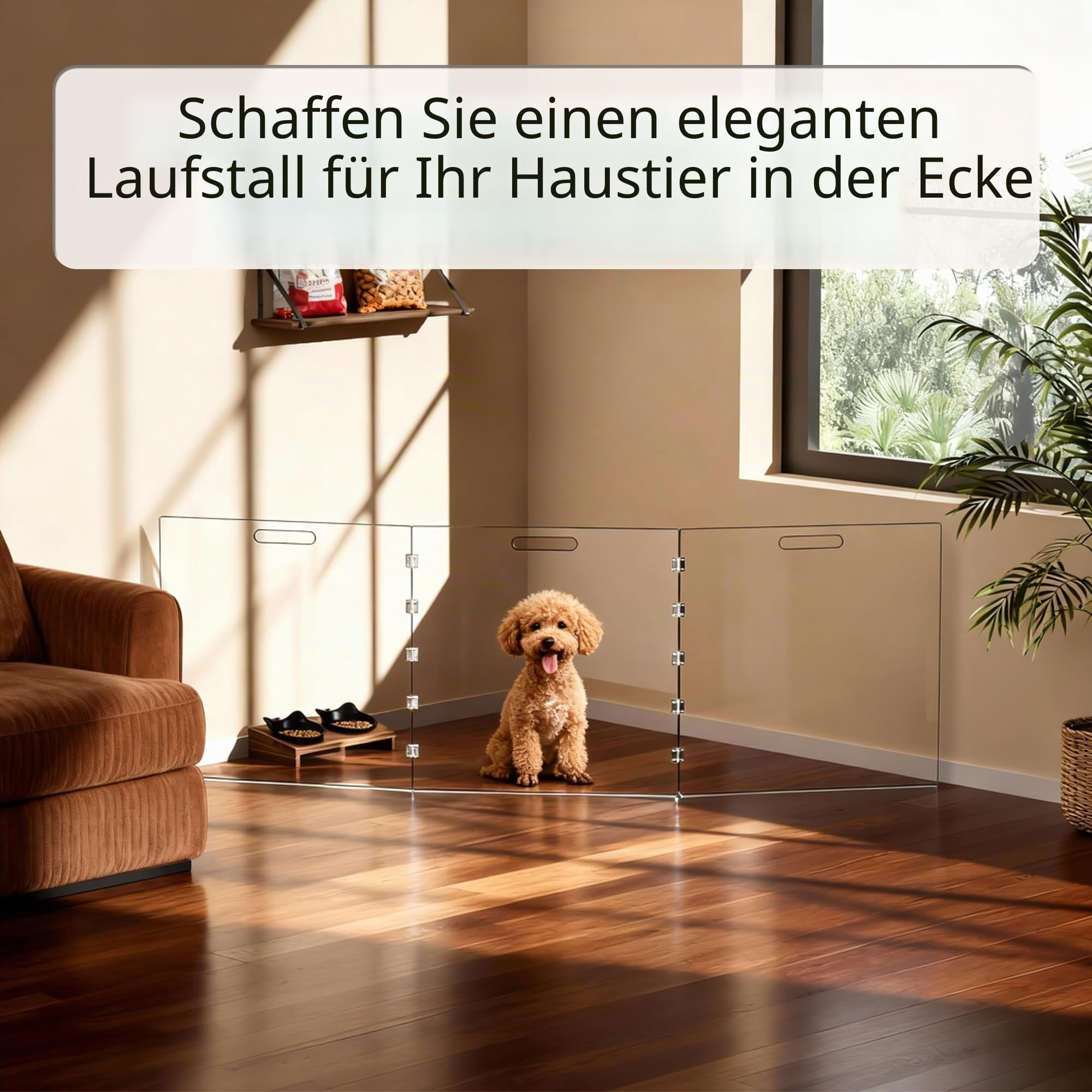 Acryl Hundegitter, Absperrgitter Hund, welpengitter Hund, Treppenschutzgitter ohne Bohren, absperrung für Türöffnungen innen, Welpen- und Katzenzaun (3 Paneele)
