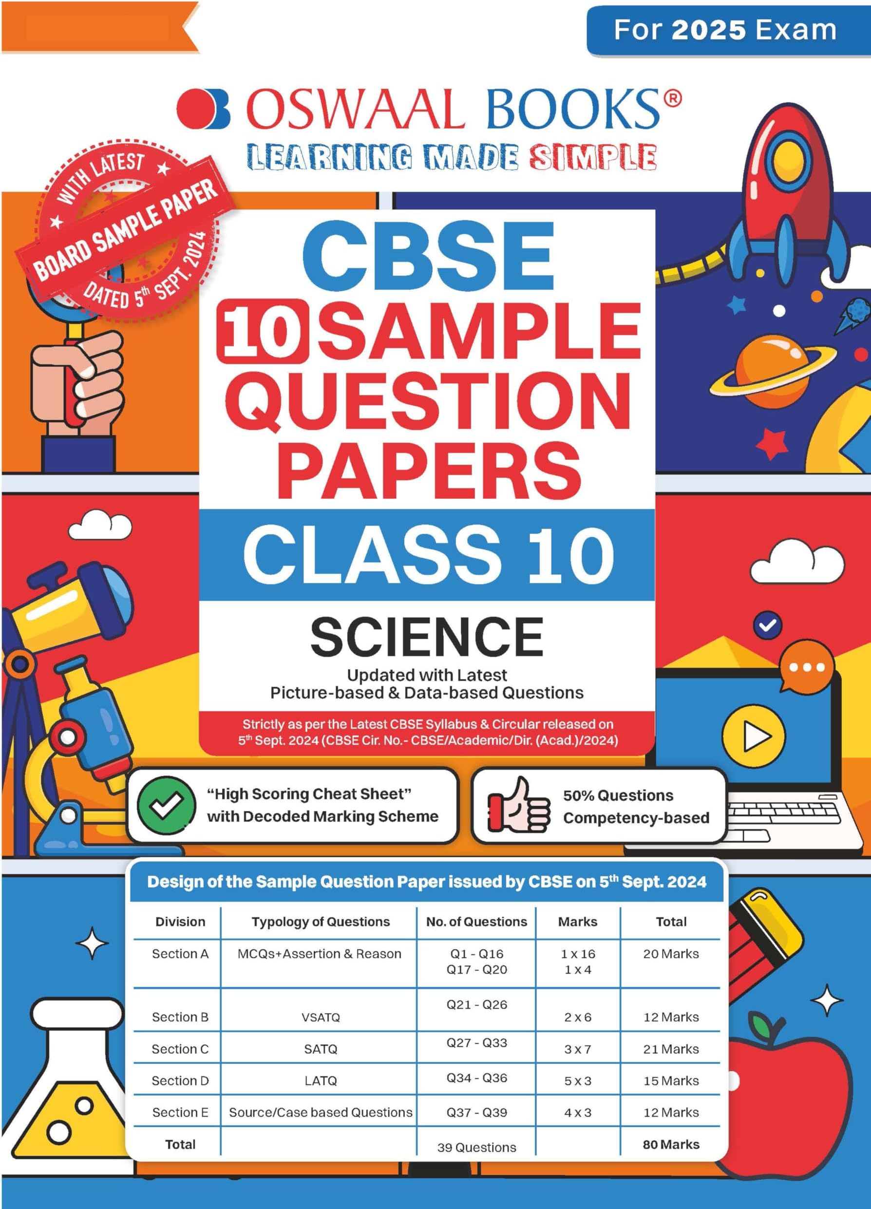 Oswaal CBSE Sample Question Papers Class 10 Science Book (For 2025 Exam)