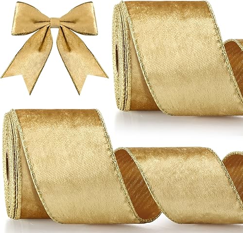 Lyrow Cinta de terciopelo navideño de 2.5 pulgadas, cinta de satén de terciopelo navideño, cinta vintage con borde ancho con cable para decoración