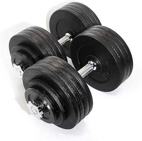Miniatura 2 de Juego de mancuernas ajustables de hierro fundido de pintura negra de 40, 50, 60, 105, 200 libras, con mango de acero inoxidable (200 libras)