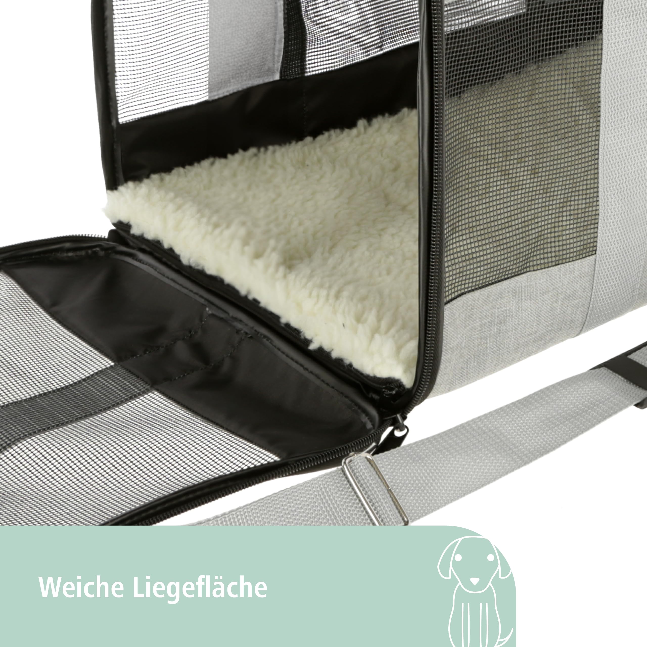Kerbl Pet Tragetasche Casual, Transporttasche, grau/schwarz, 52x31x31cm, für Hunde und Katzen bis 12kg, mit Tragegriff und Schultergurt