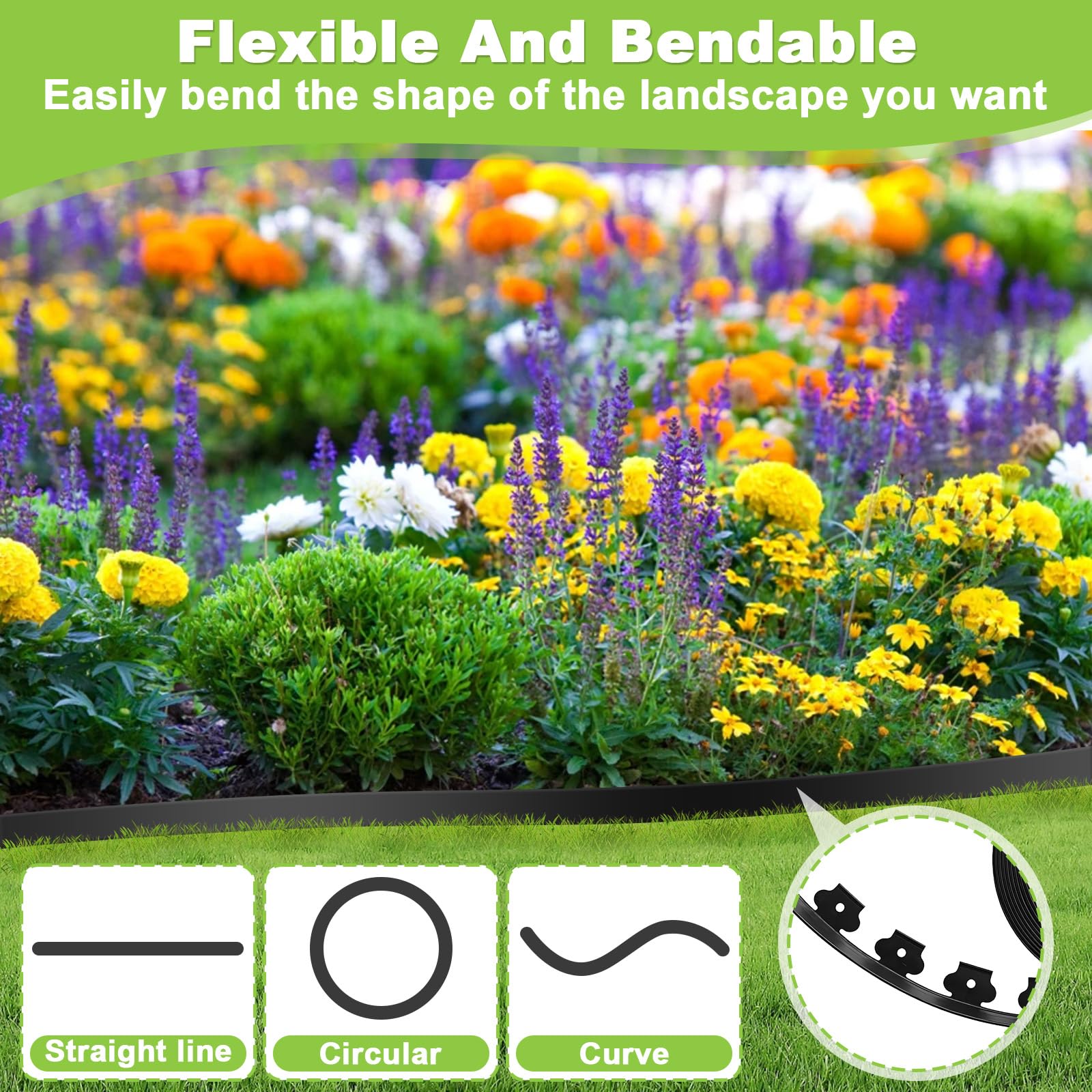 5cm x 10m Garden Edging with 30pcs Securing Pegs, Flexible Plastic Lawn Border Kit, All Weather Resistant Landscape Dividers - Image 2