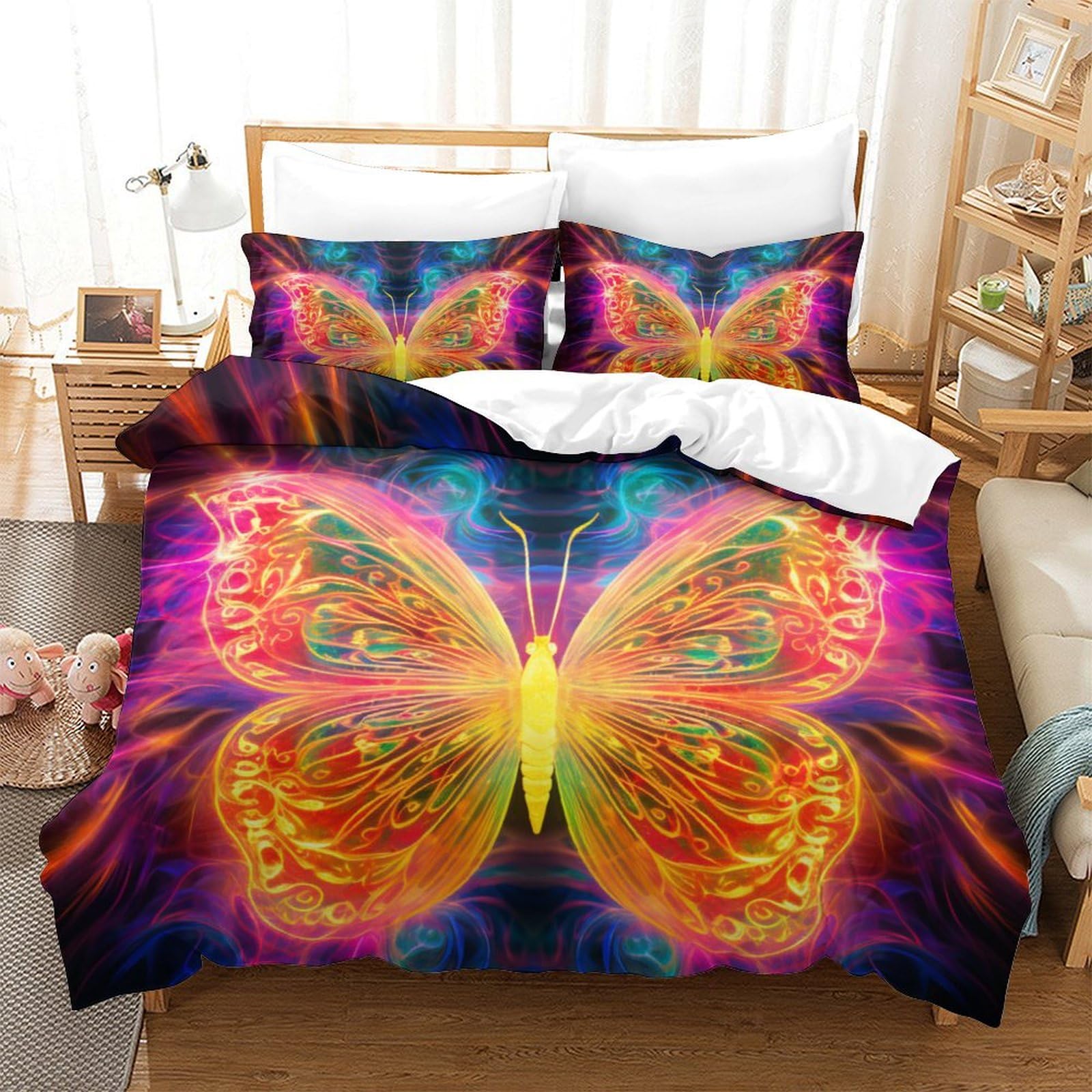 Housse de couette papillon 3D fermeture éclair facile finie la couette qui glisse 220x240
