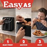 Gourmia Friteuse à air numérique 7 Quart, grande friteuse avec 12 préréglages de cuisson, panier XL de 1700W, multifonction GAF716 Noir et accents en acier inoxydable FRY FORCE 360°