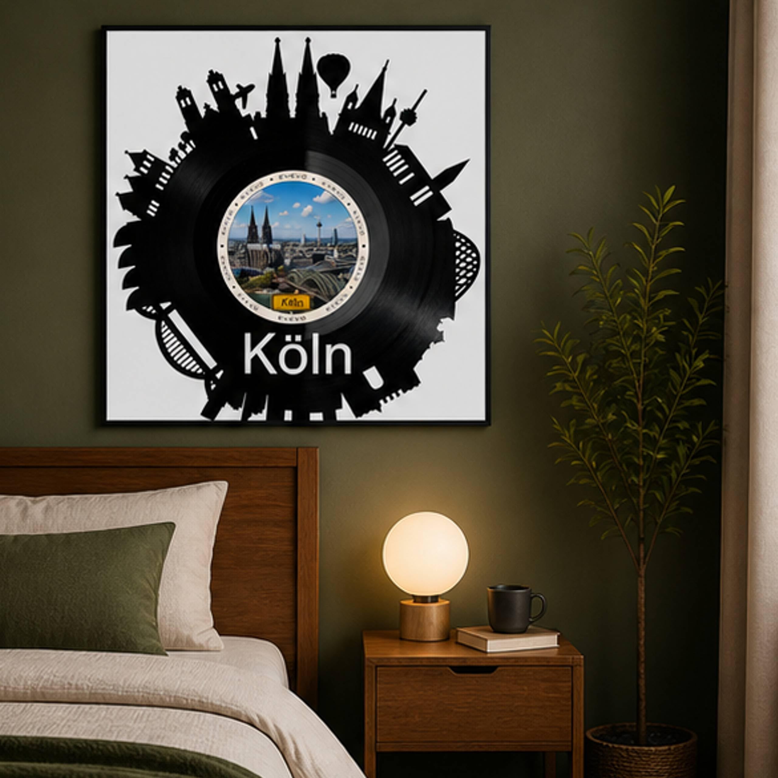 EVEVO Decorazione da parete in vinile con cornice, 32 x 32 cm, Colonia – Decorazione da parete in vinile con skyline di Domstadt, regalo per gli appassionati di Colonia e Renania