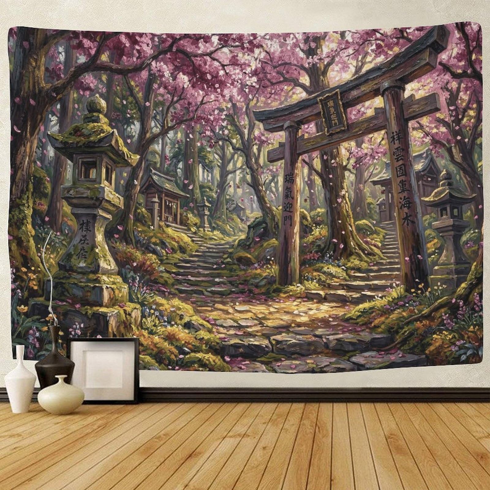GPMNBCXZK Japanese Torii 3D Print Wall Art Sakura Tapestry for Living Room Bedroom Dorm Decor 130cmx150cm