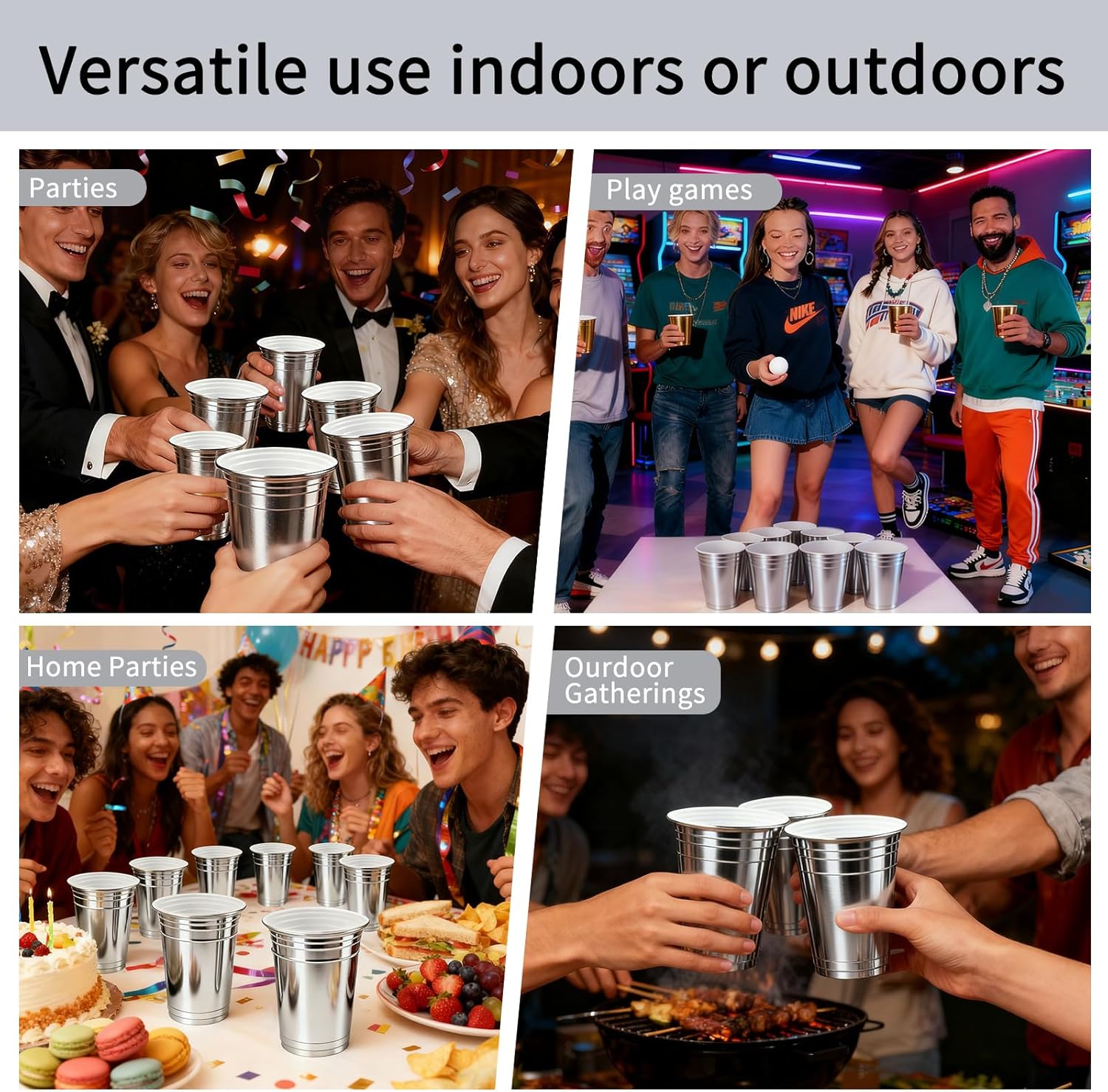 16 oz - 100 Count Metallic Plastic Cups, Disposable Plastic Party Cups for Easy Cleanup and Large Gatherings, Gold Metallic Cups for Birthdays, Parties, Christmas, and Everyday Use (Silver) - Image 5