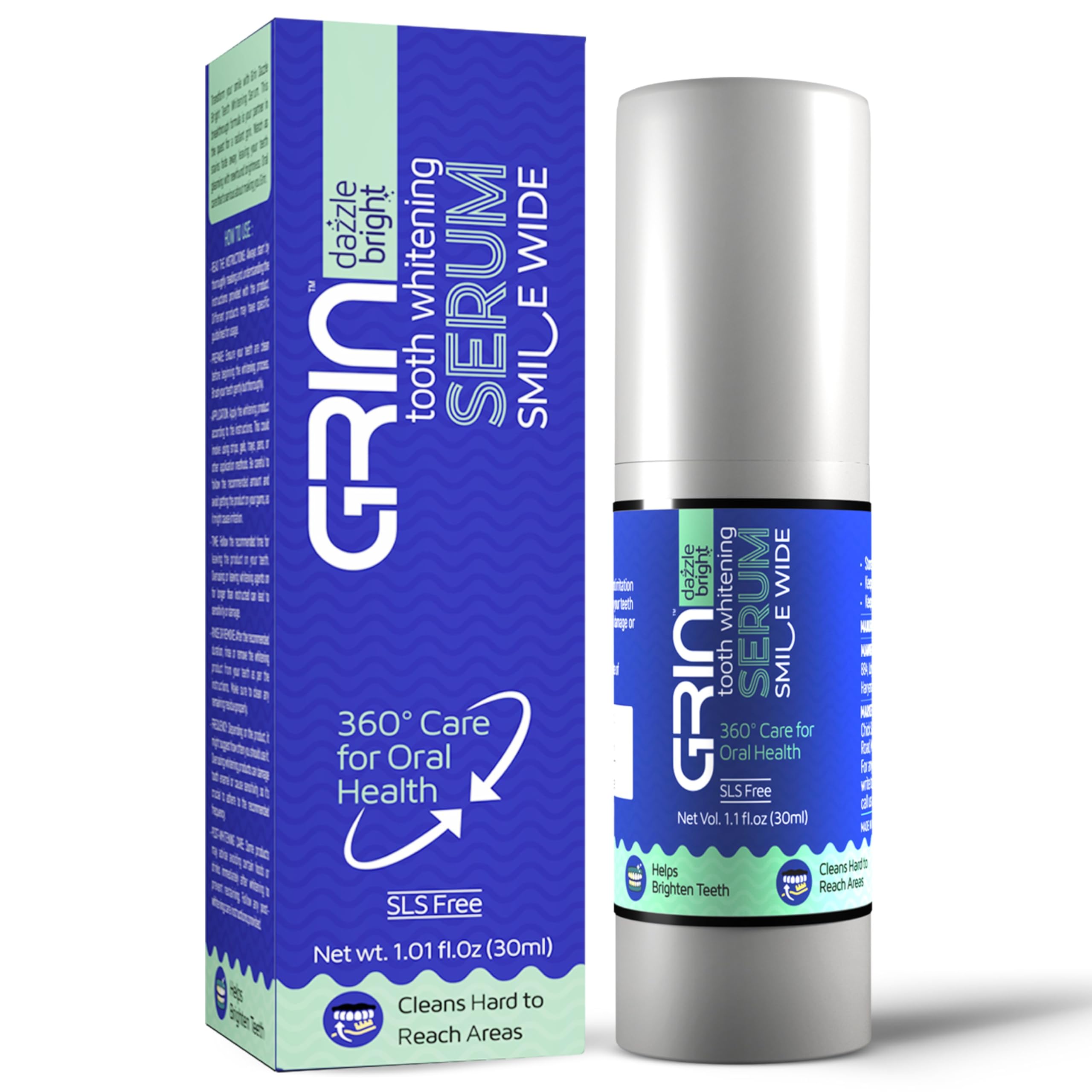 GRIN Dazzle Bright Teeth Whitening Serum 30ml | Teeths Color Corrector 360° Oral Dental Care, Removes Tooth Stains | SLS-Free & Non Invasive Formula | Enamel Safe Instant Brightening for Brighter Smile