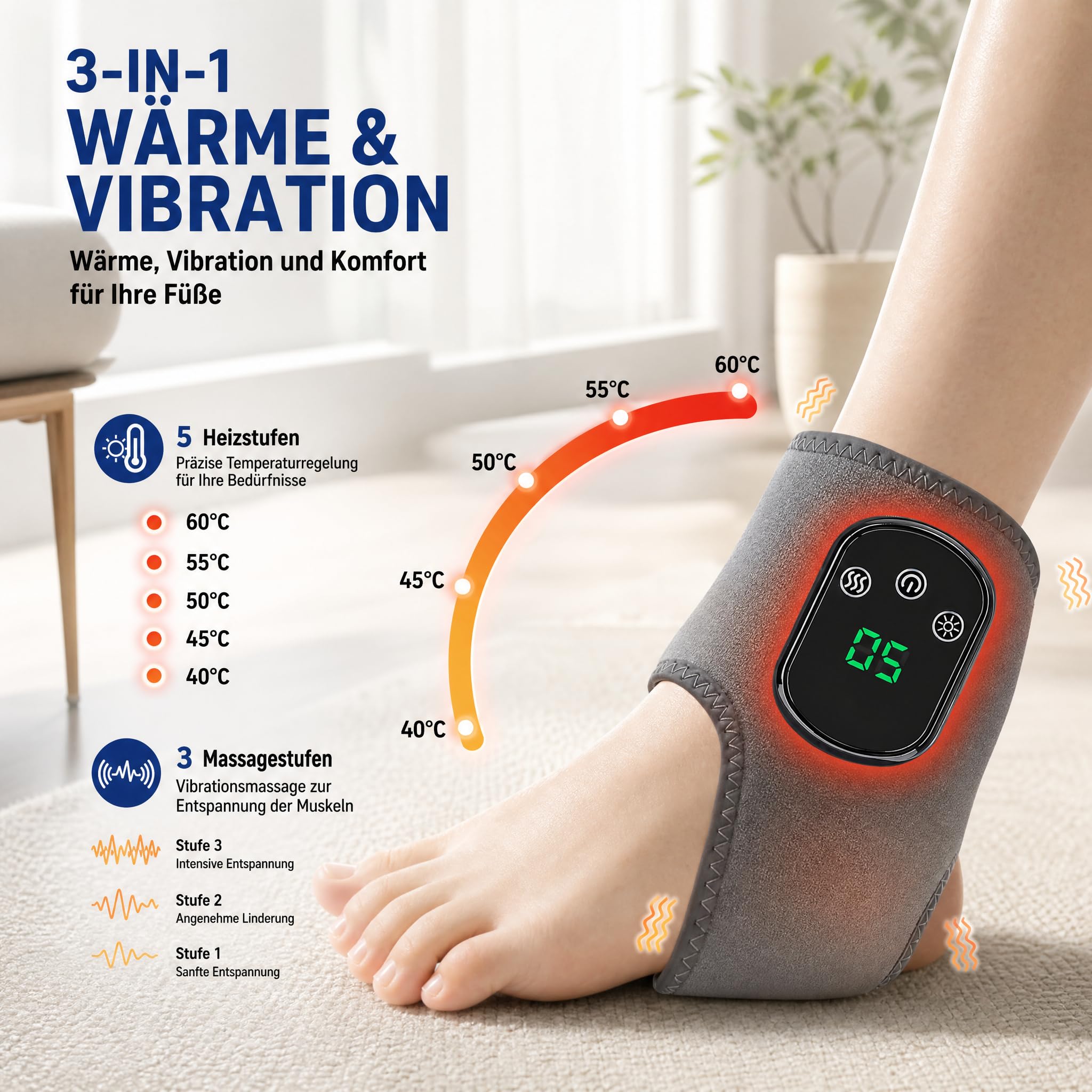 Lot de 2 masseurs de pieds électriques 3 en 1 avec chaleur et vibration