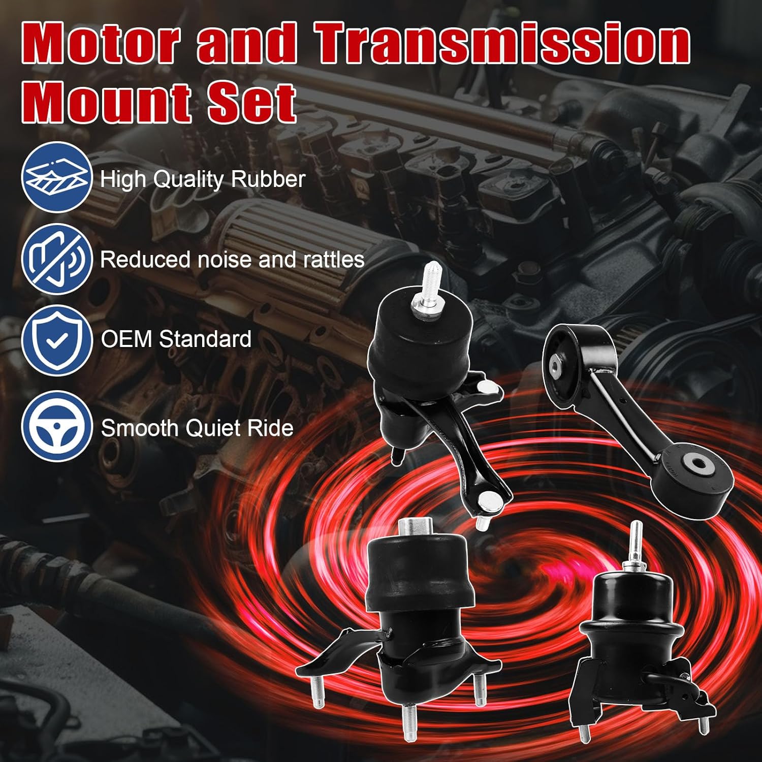 4Pcs Engine Motor Mount Compatible with Toyota Sienna V6 3.5L AWD 2011-2014 Transmission Mount Set, Replace A4288 A42017HY A62045 A62036HY, Black, CA-EM0530