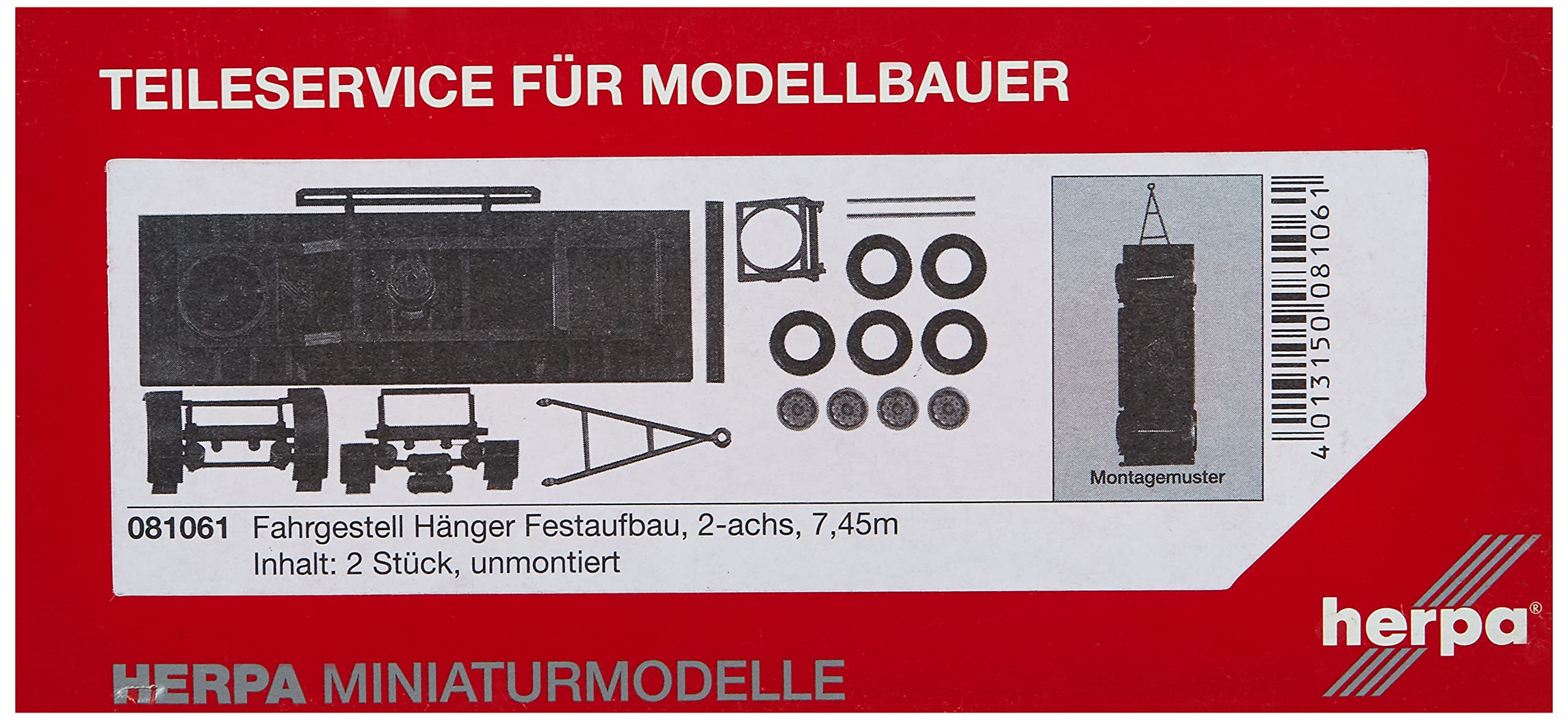 herpa 081061 - Trailer chassis for 2-axle fixed body 7.45 m, content 2 pieces