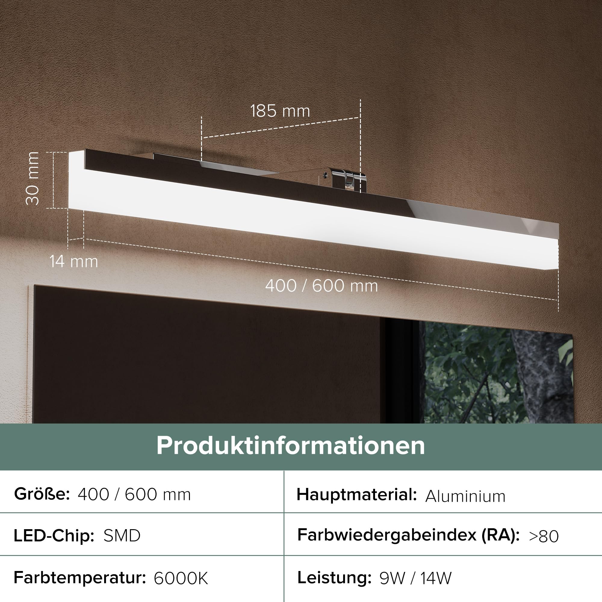 doporro Spiegelleuchte Bad 180° drehbar 60cm LED Spiegellampe Badezimmer | 6000K Badlampe Wand über Spiegel Kaltweiß Badezimmerleuchte 14W Spiegelschrank Beleuchtung, Chrom, Luxaris