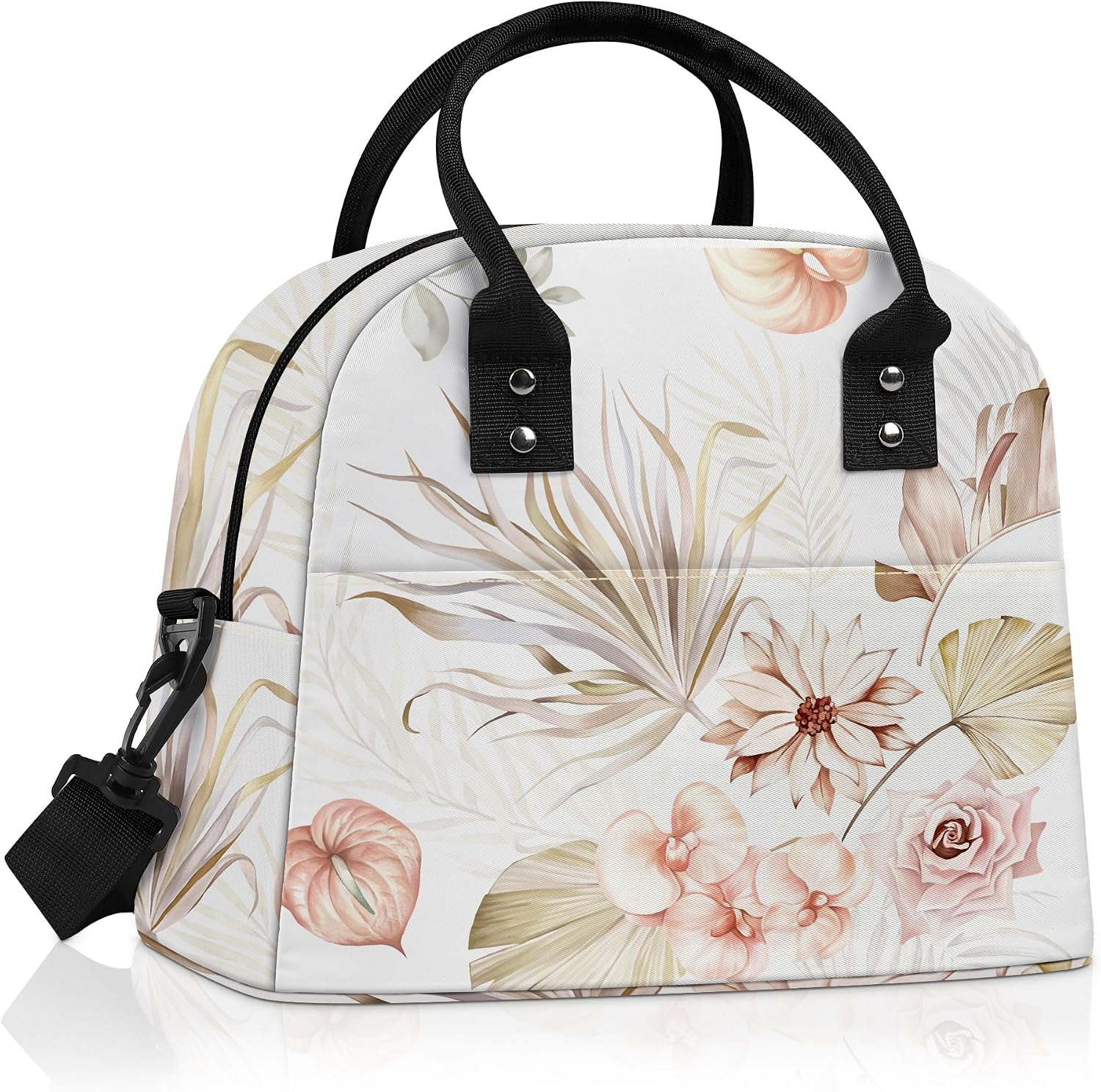 Clastyle Large Insulated Lunch Box Bag for Women Adult, Boho Flower Leaves