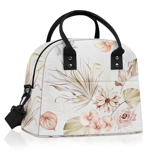 Clastyle Leaves Women Lunch Box Bag Large Camping Adult Lunch Tote Insulated Cooler Bag for Office Work Picnic