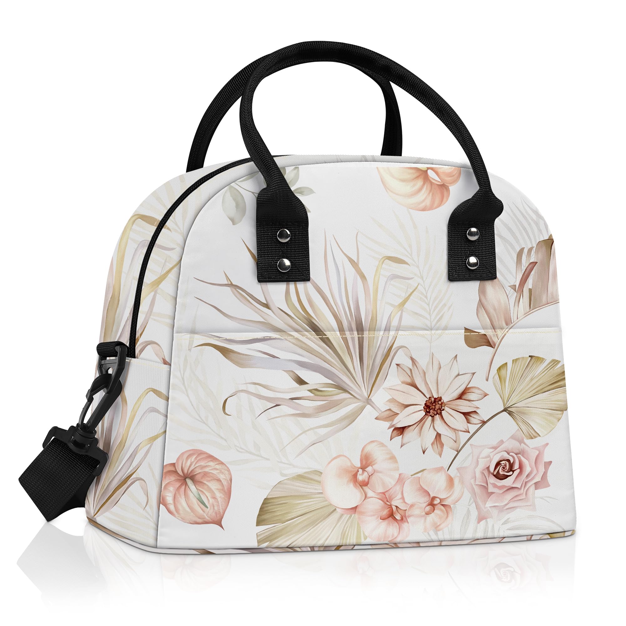 Clastyle Leaves Women Lunch Box Bag Large Camping Adult Lunch Tote Insulated Cooler Bag for Office Work Picnic