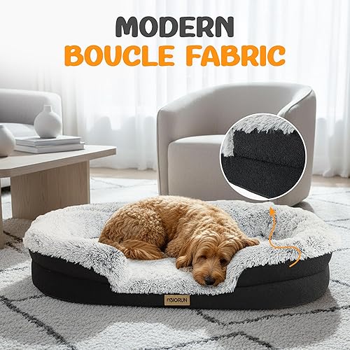 Fluffy Orthopedic Jumbo Dog Bed for Extra Large Dogs — side view showing full product dimensions