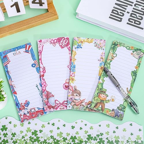 Miniatura 4 de Whaline 4 blocs de notas magnéticos de temporada de San Valentín Día de San Patricio Pascua 4 de julio lista de tareas bloc de papel de amor gnomo