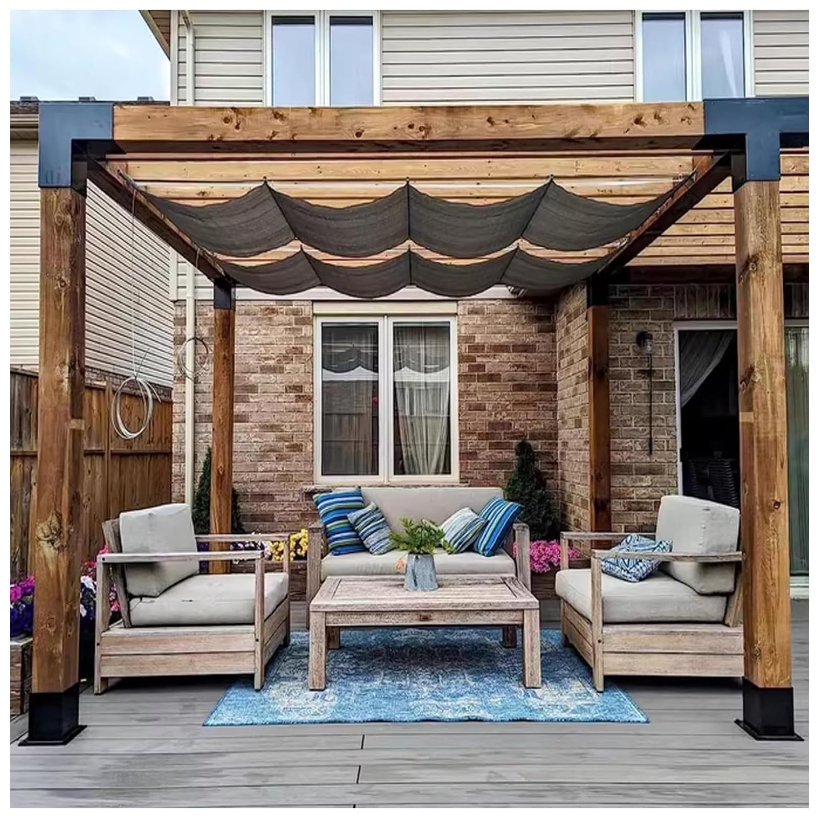 Auvent de pergola rétractable contre la pluie et le soleil toile 2,6x6m