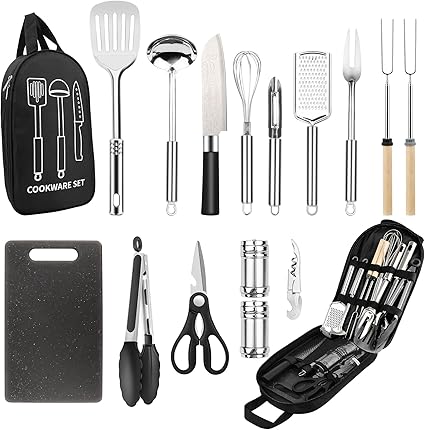 Camping Cooking Utensils Set, Stainless Steel Grill Tools, Camping BBQ