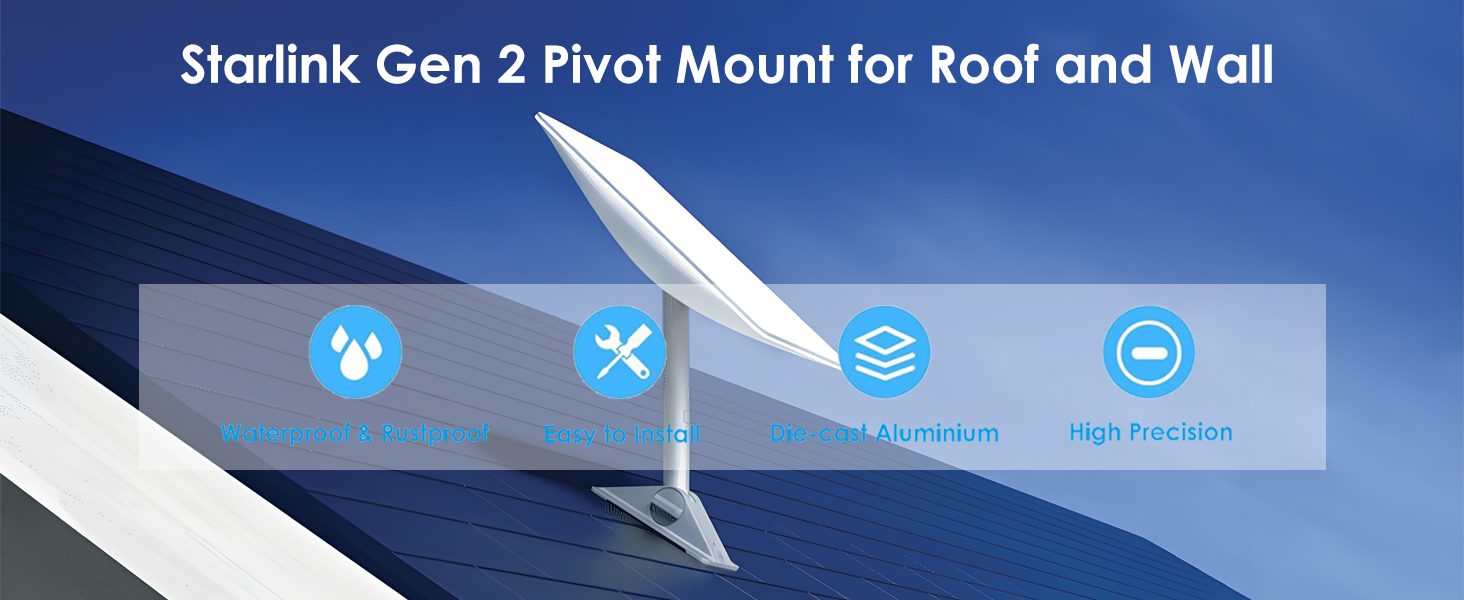 Support Starlink Gen2 Réglable 180° - Kit Montage Poteau Avec Pivot Résistant Pour Antenne Starlink