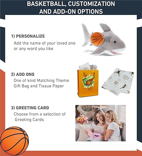 Miniatura 2 de DolliBu Animal de peluche de tiburón con peluche de baloncesto, tiburón suave y abrazable, adorable juguete de peluche para jugar, juguete de