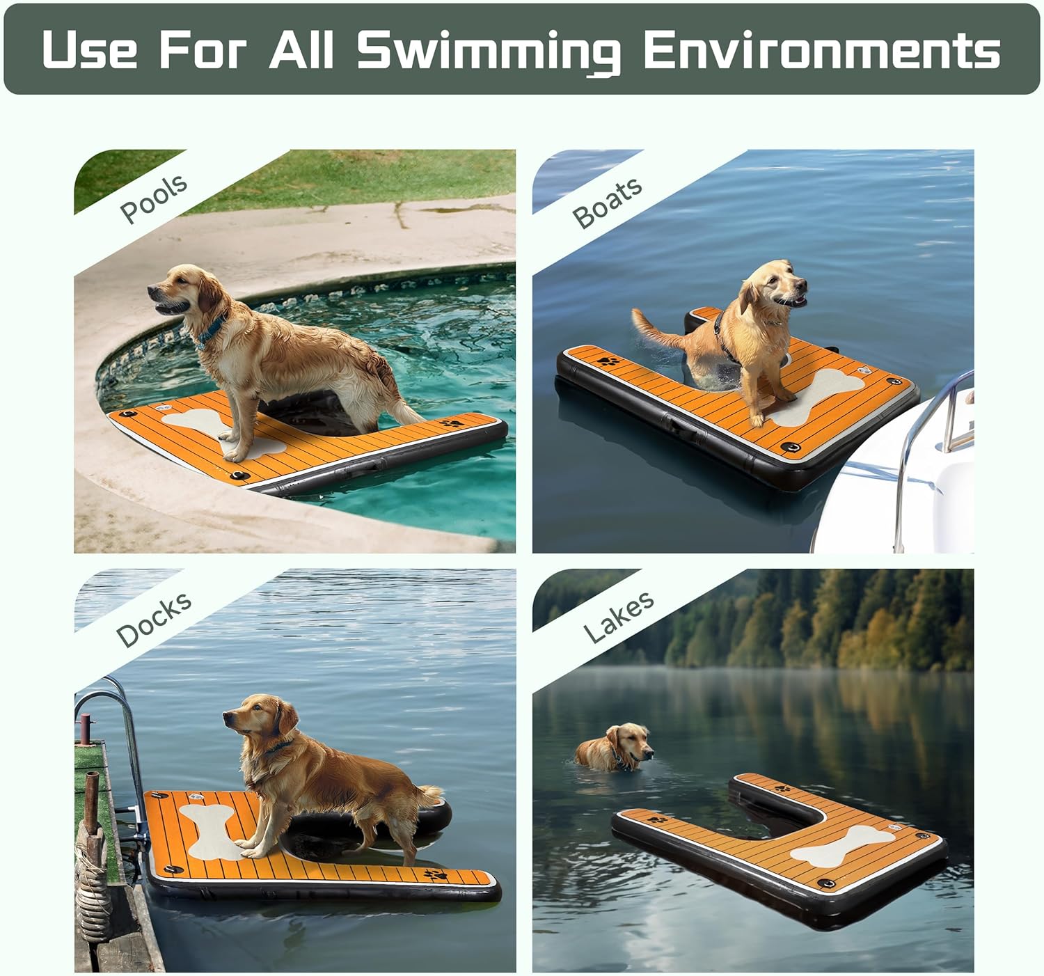 POHARE Dog Pool Ramp - Inflatable Dog Boat Ramp (60" x 40"), Safe & Easy Water Access, Supports Dogs Up to 210 Pounds, Suitable for Pool, Dock & Lake