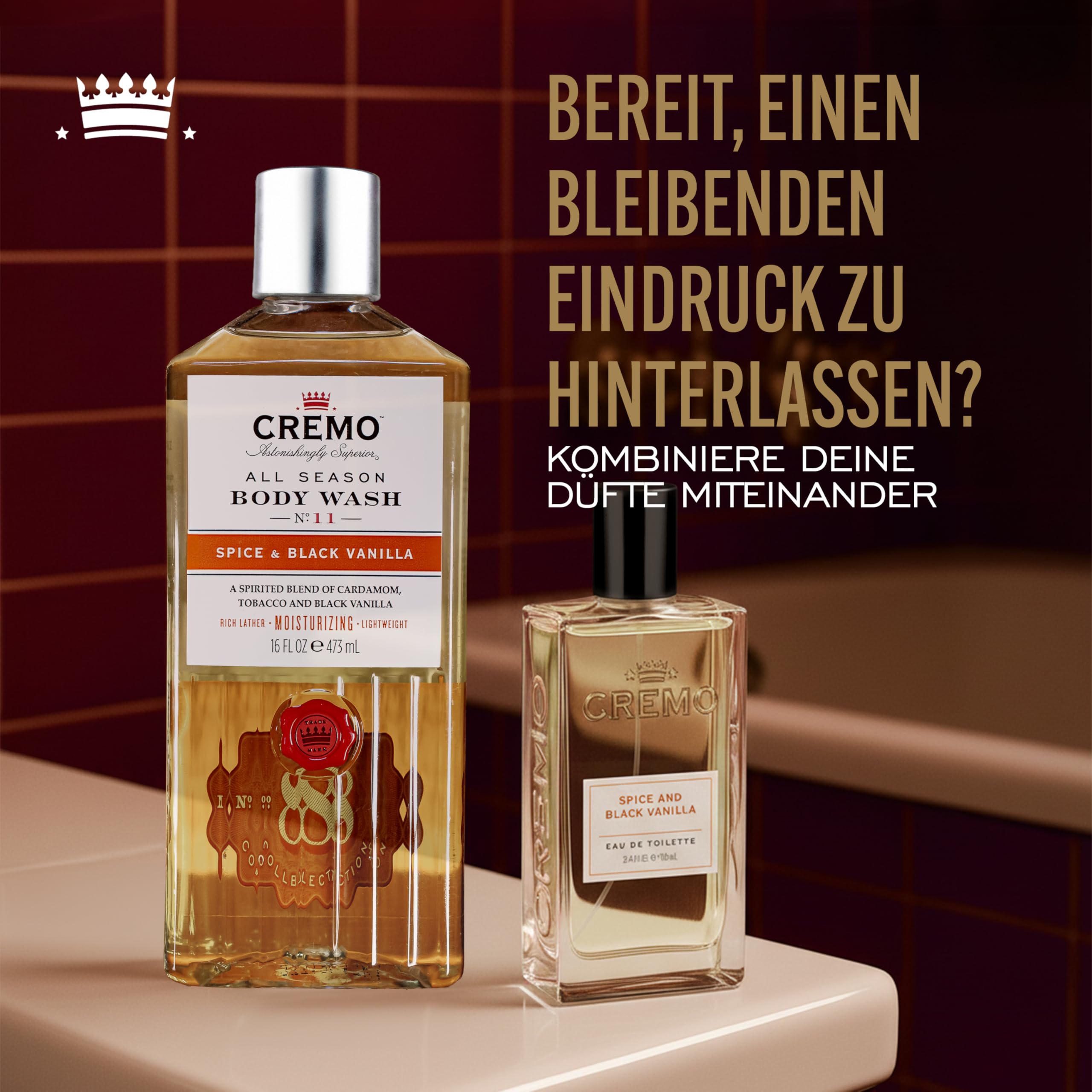 CREMO SPICE & BLACK VANILLA Gift Set für Männer - Eau de toilette 100ml + Body Wash 473ml - Spicy fragrance