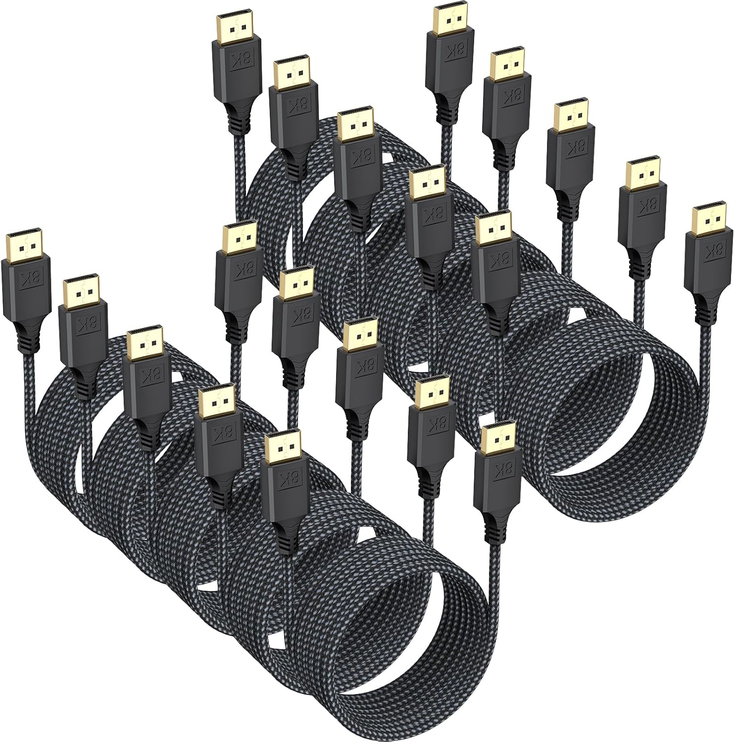Display Port Cable 10 FT 10 Pack, 8K DP DisplayPort 1.4 Cord 10ft (8K@60Hz, 4K@144Hz, 2K@240Hz, 32.4Gbps) Braided Male to Male Compatible for Computer Monitor PC Gaming Laptop