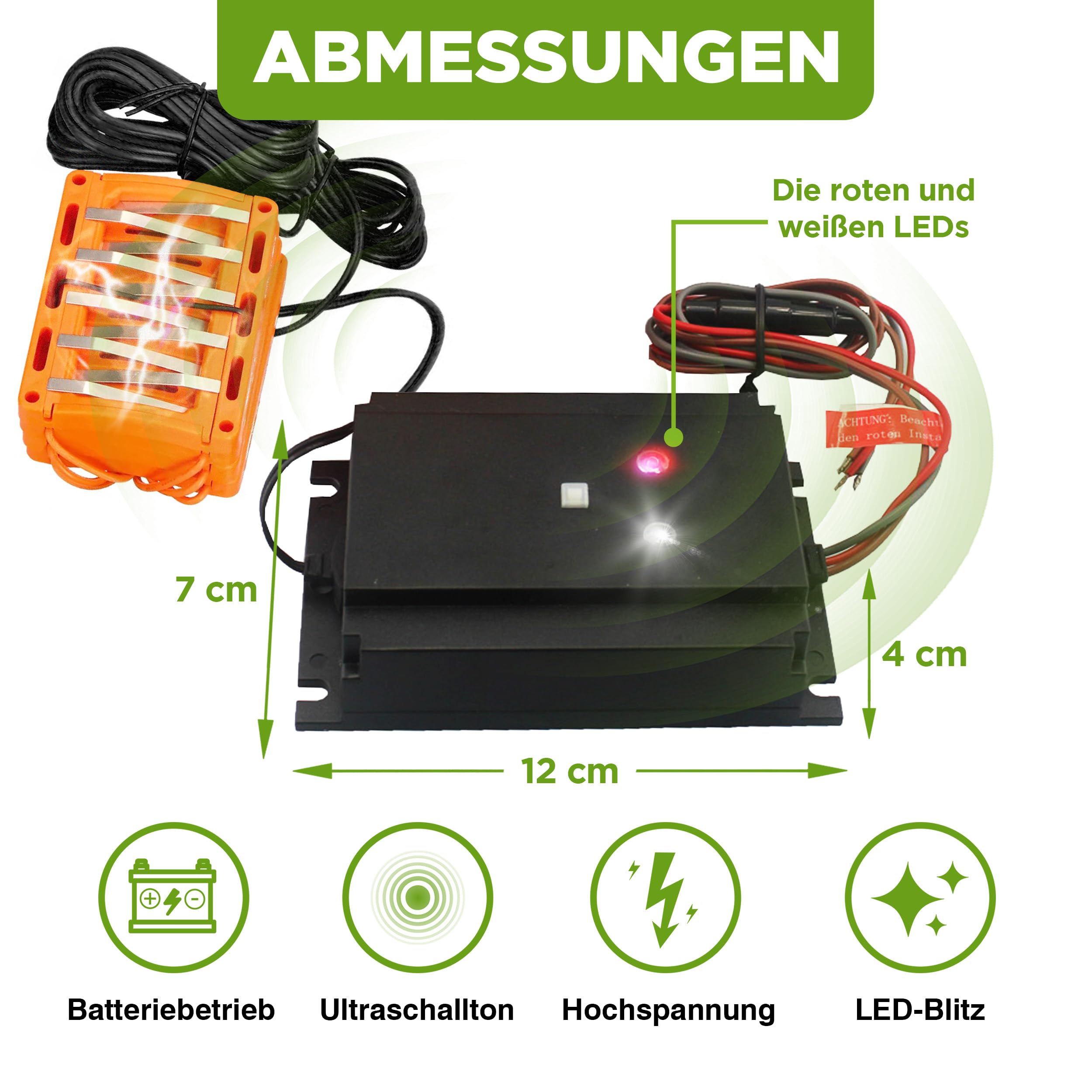 ISOTRONIC Marderschreck Auto – Marderabwehr zum Anschluss an 12V Autobatterien – Marderschutz mit Hochspannung, LED-Blitzlicht & Ultraschall – Marderschock Wasserdicht & CAN-Bus geeignet (1 Stück)