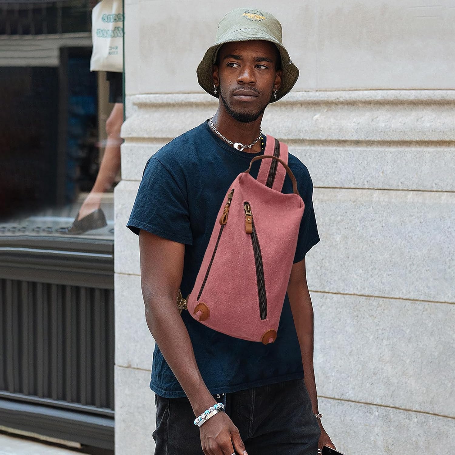 KL928 Canvas Sling Bag crossbody Bags Small Backpack Pack Travel Purse convertible purses for Women Men - Image 7