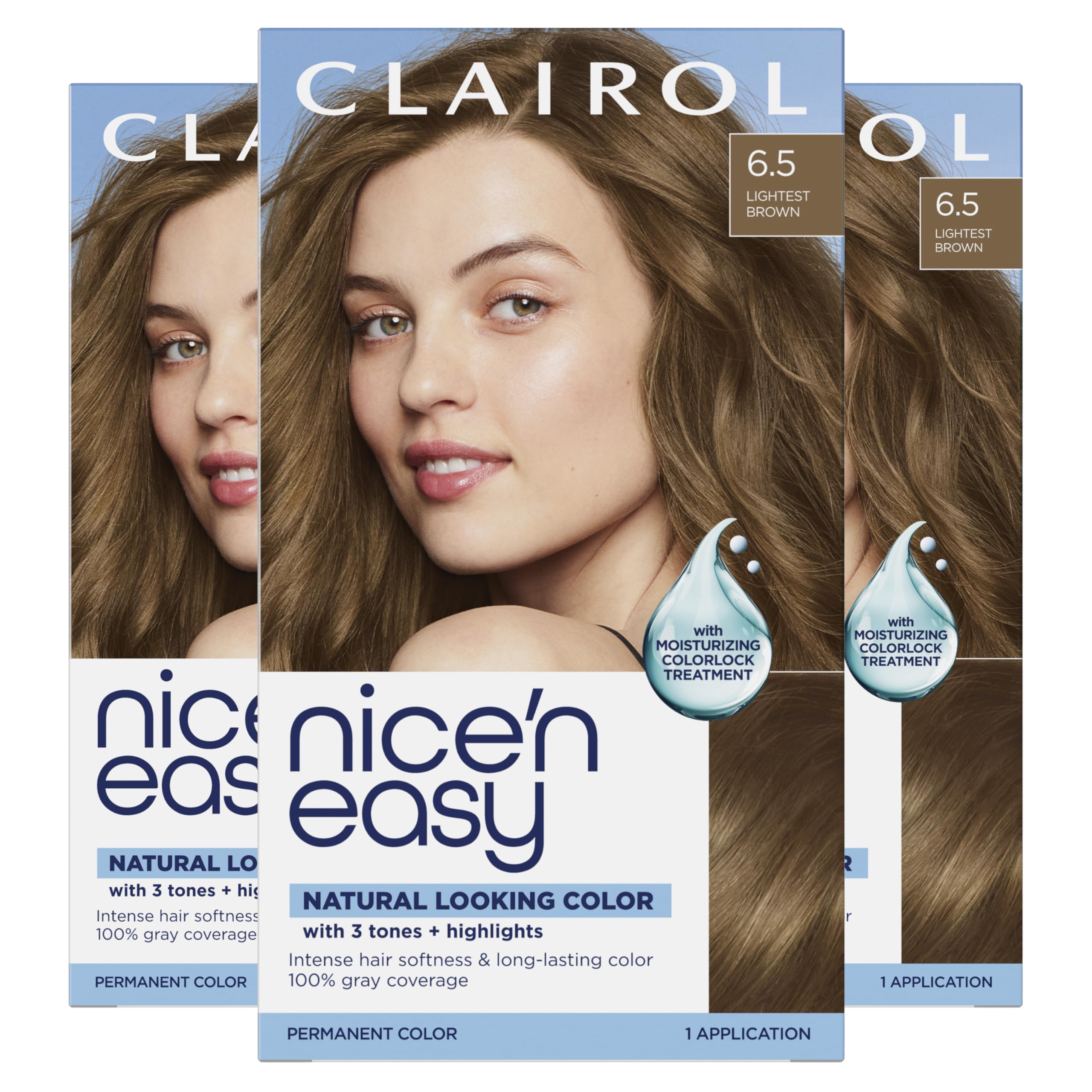 Clairol Nice'n Easy Permanent Hair Dye, 6.5 Lightest Brown | Pack of 3 6.5 Lightest Brown 6.26 Fl Oz (Pack of 3)