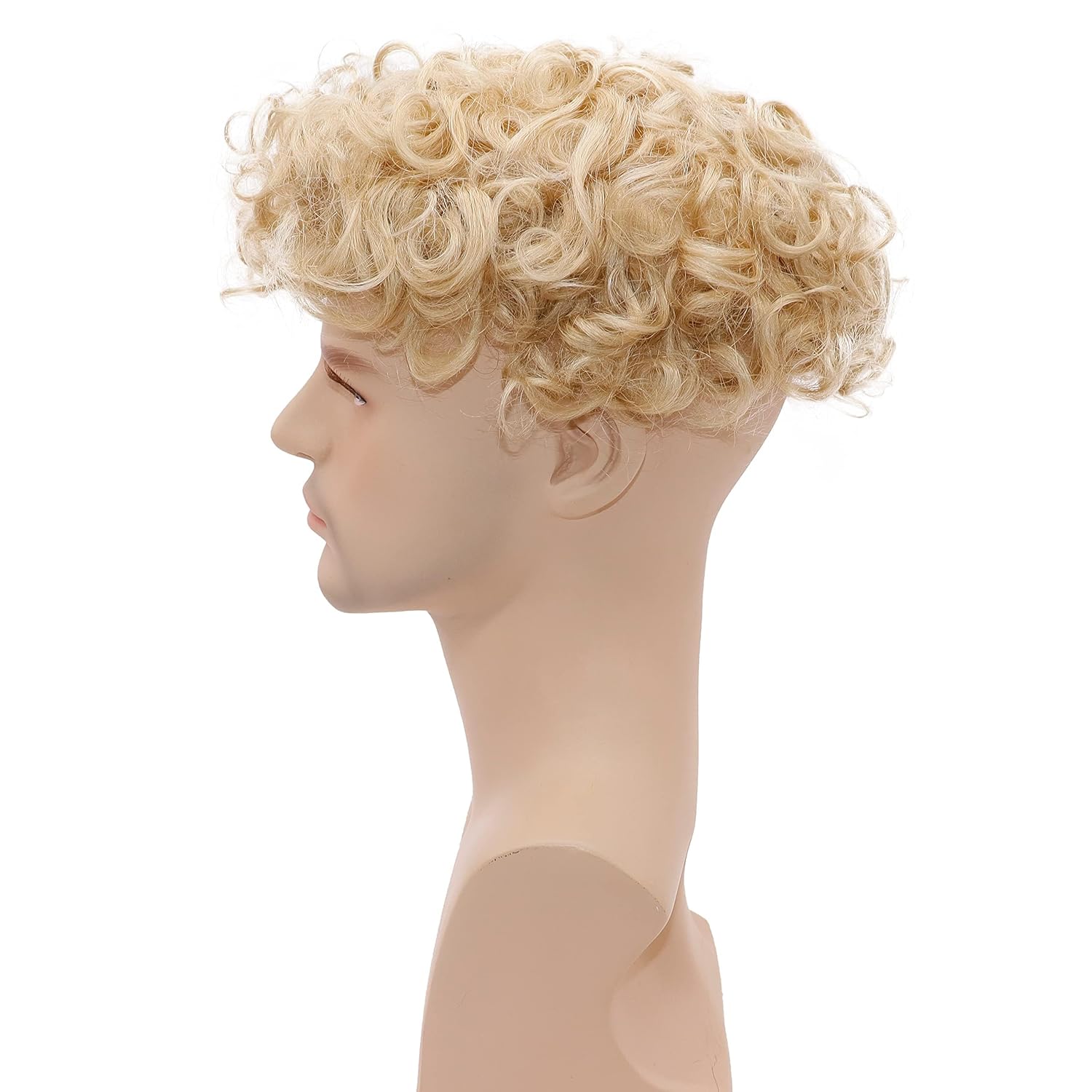 Curly Men Toupee Human Hair Replacement Systems for Men Hairpiece 20MM Curl All V-looped Full Skin PU Wigs 10x8inch #22 Ash Blonde Color
