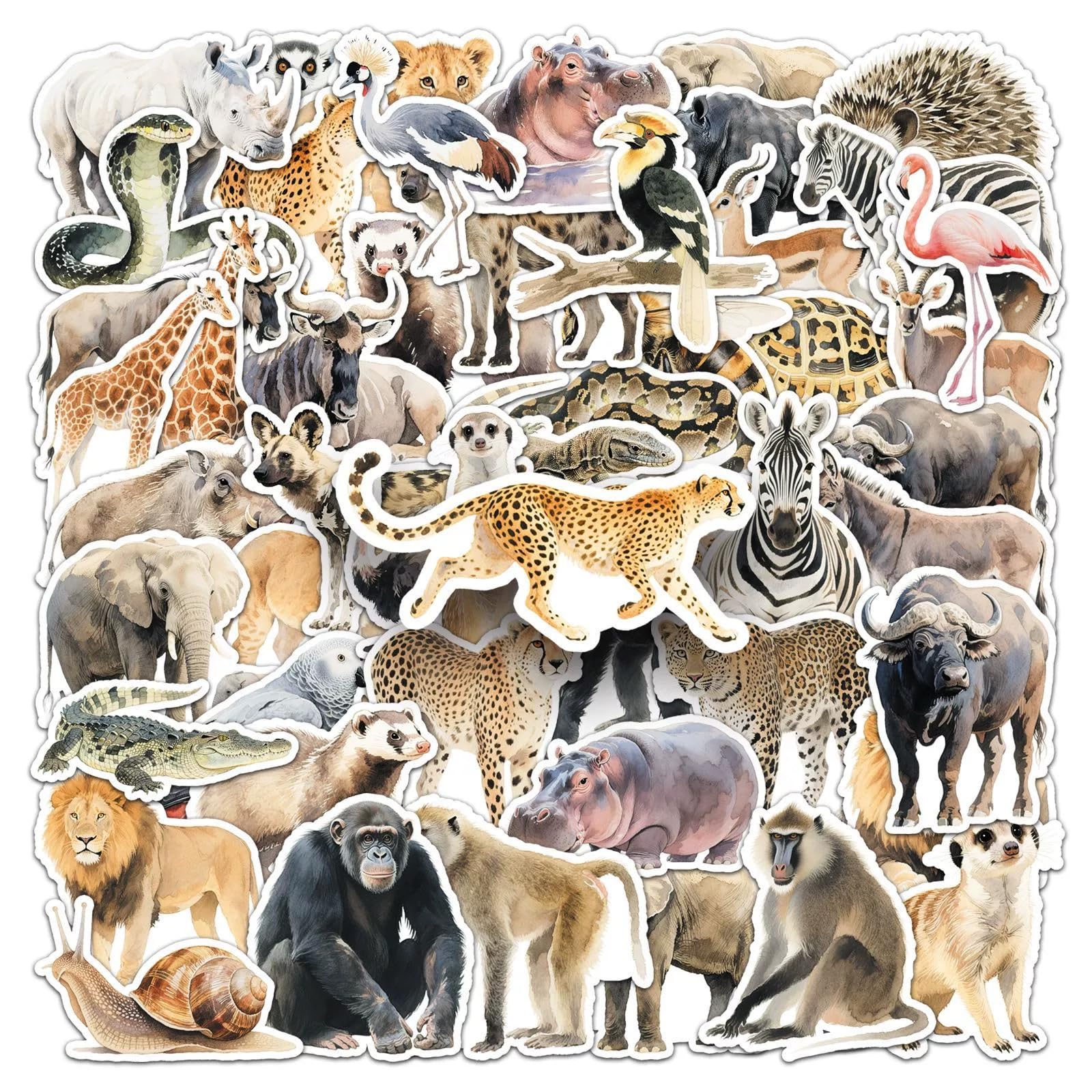 50 Pcs Zoo Animal Stickers for Kids Teens Adults Boys Girls Gift,Cute Animal Stickers Pack for Laptop,Skateboard,Luggage,Car,Bike,Cup,Computer,Water Bottle Decor,Vinyl Waterproof Decals โ image 1