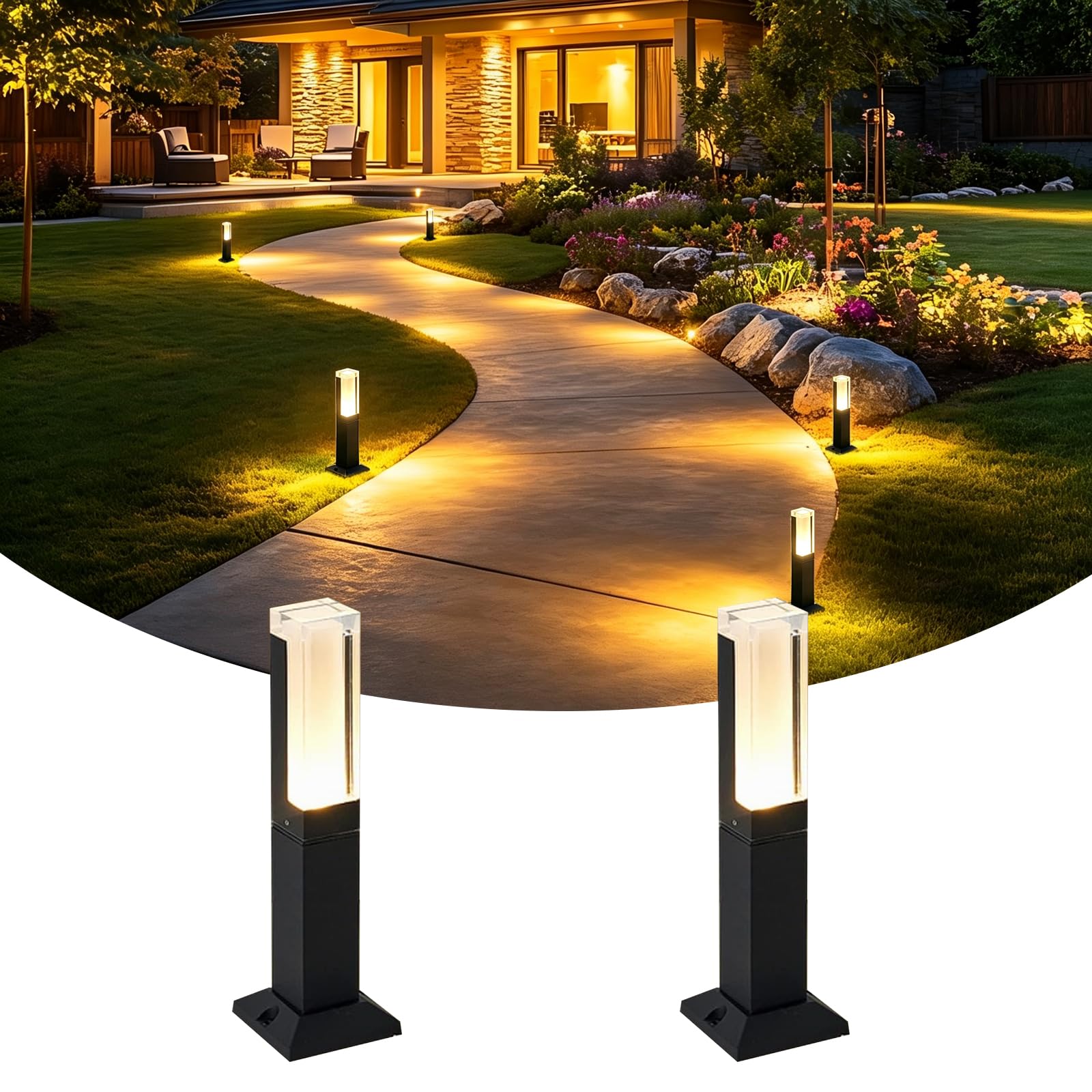2 Pcs Potelet Eclairage Exterieur Jardin LED,6W/60cm Borne Chemins