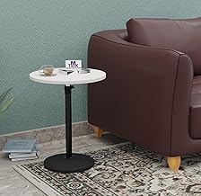 MTANK Adjustable Height C-Shaped Side Table for Sofa & Bed | Multipurpose Round Coffee Table with Metal Base | Small Modern End Table for Living Room, Bedroom, Office | White & Black |