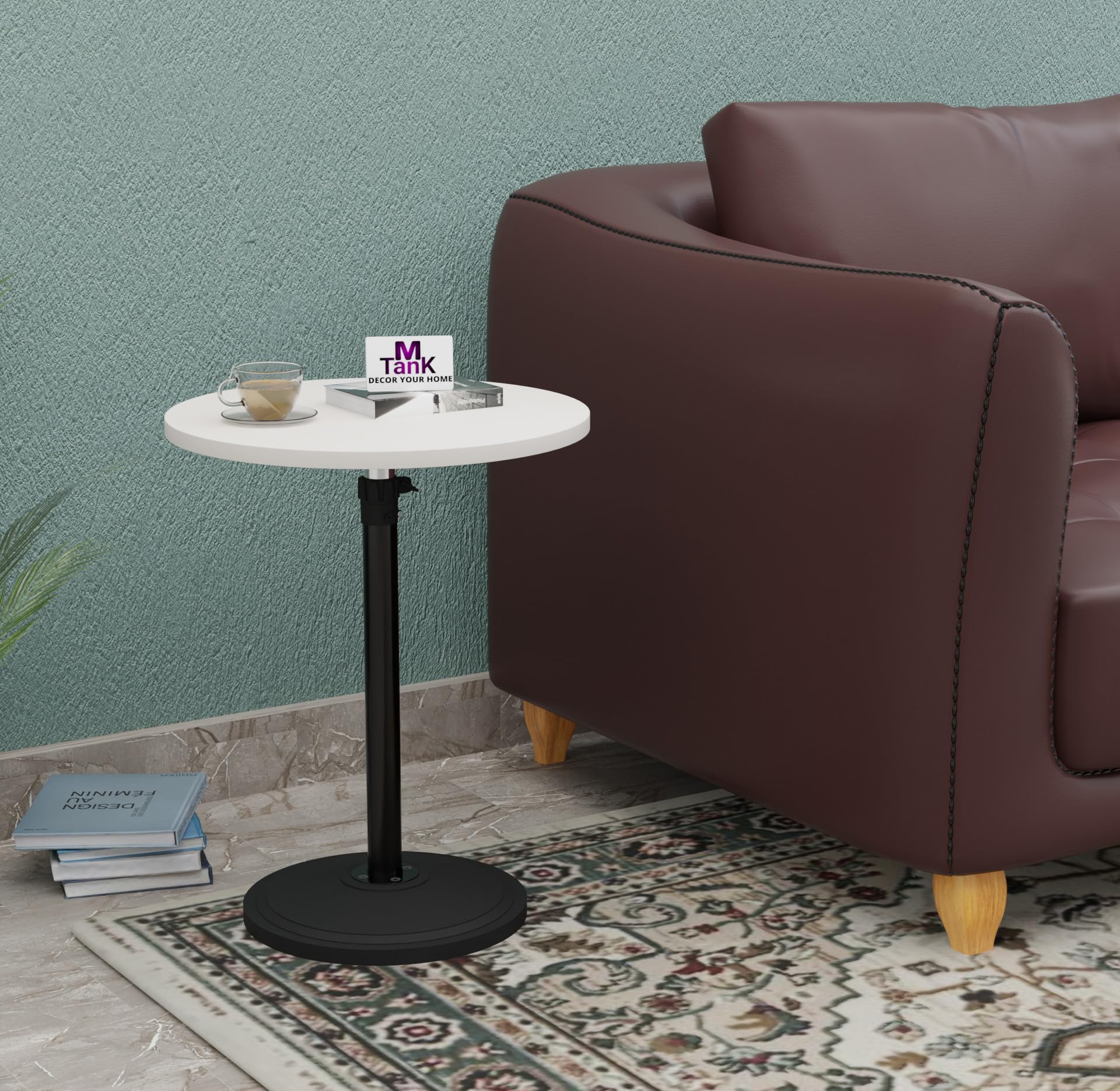 MTANK Adjustable Height C-Shaped Side Table for Sofa & Bed | Multipurpose Round Coffee Table with Metal Base | Small Modern End Table for Living Room, Bedroom, Office | White & Black |-picture-13