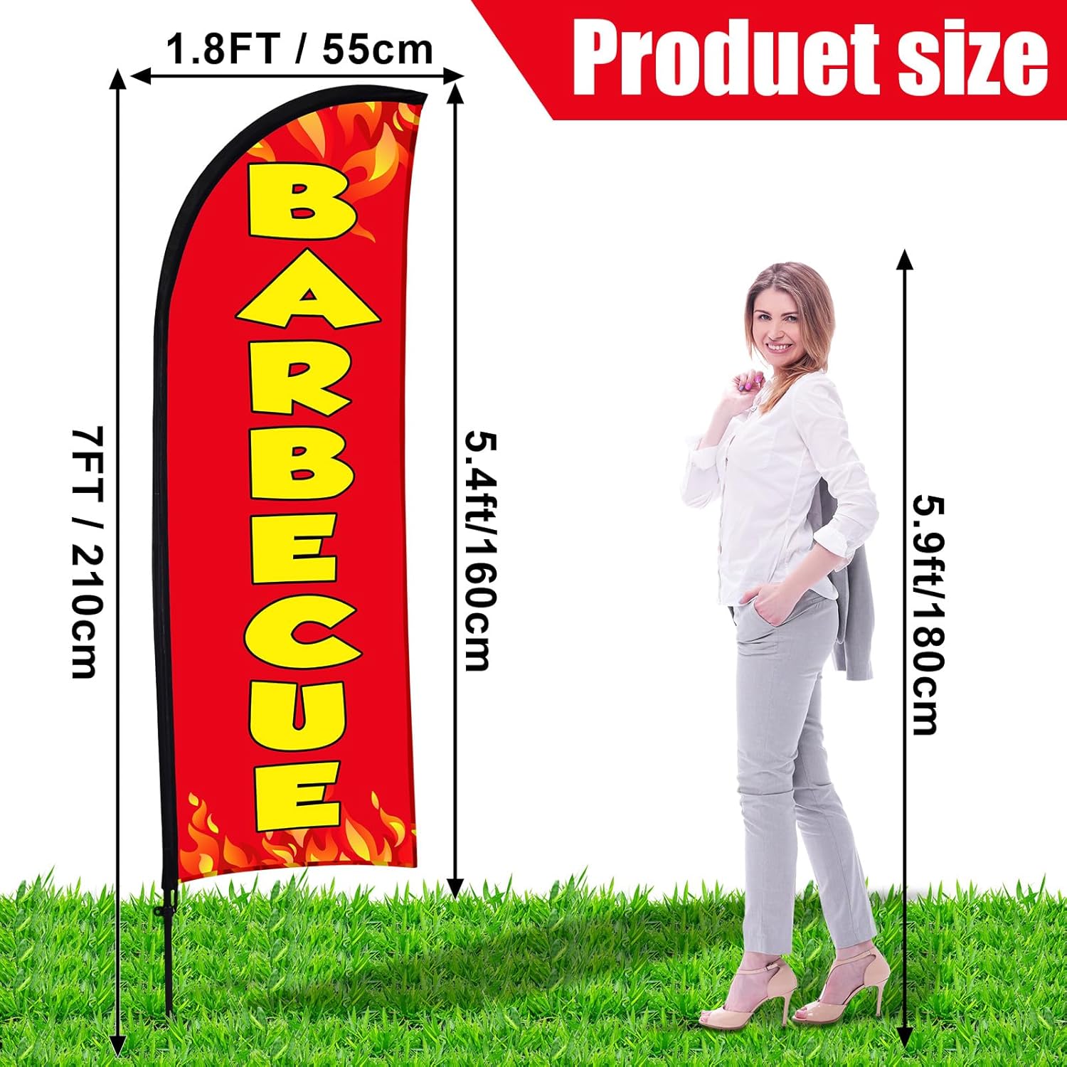 Buryeah 2 Sets Barbecue BBQ Feather Flag Kit 7 x 5.4 ft Barbecue Flag Banner with Pole Ground Stake and Portable Bag for Restaurant BBQ Sign Business Advertising Outside Ground(Red)