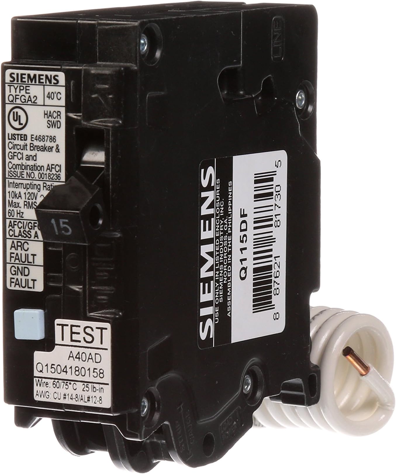 Siemens Q115DF 15-Amp Afci/Gfci Dual Function Circuit Breaker, Plug on Load Center Style by Siemens