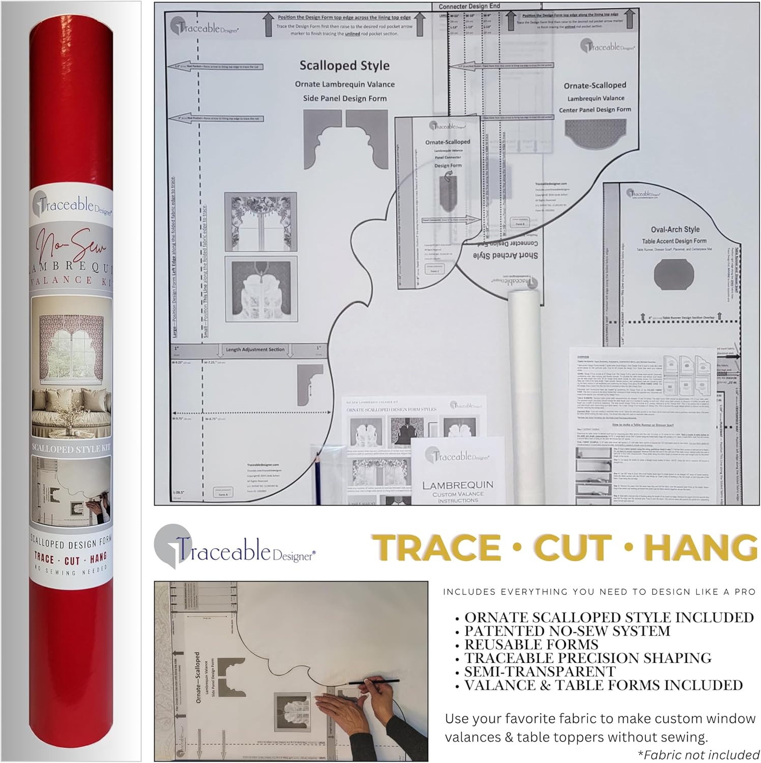 No-Sew Valance Kit | DIY Window Treatment | Ornate Scalloped Lambrequin Re-Imagined - Elegant Custom Valances in one Afternoon, No Sewing Needed | Fits Standard Curtain Rods