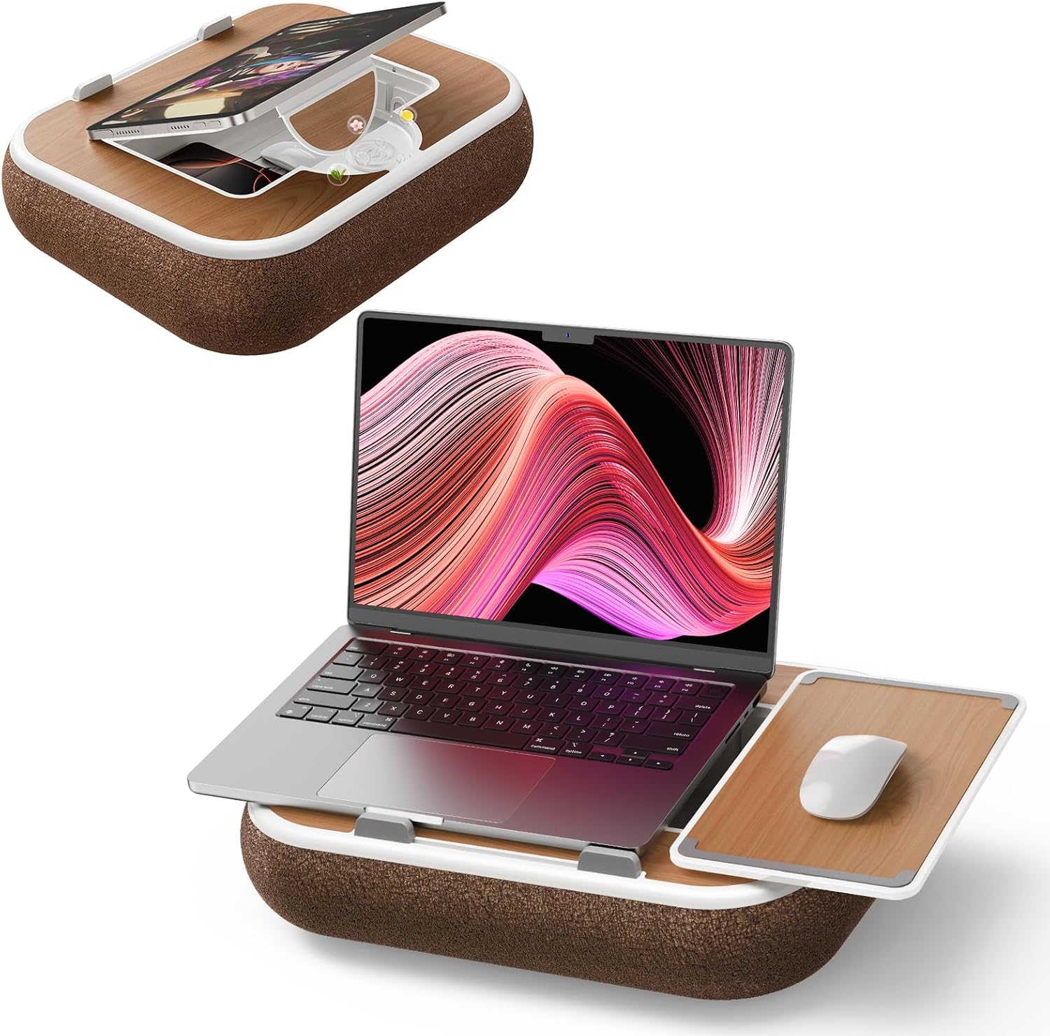 Lap Desk with Storage Cushion Washable - with Magnetic Mouse Pad, Scented Cotton Pads - Multi-Functional Lap Desk for Home Office Couch Bed -Fits Up to 15 Inch Laptop