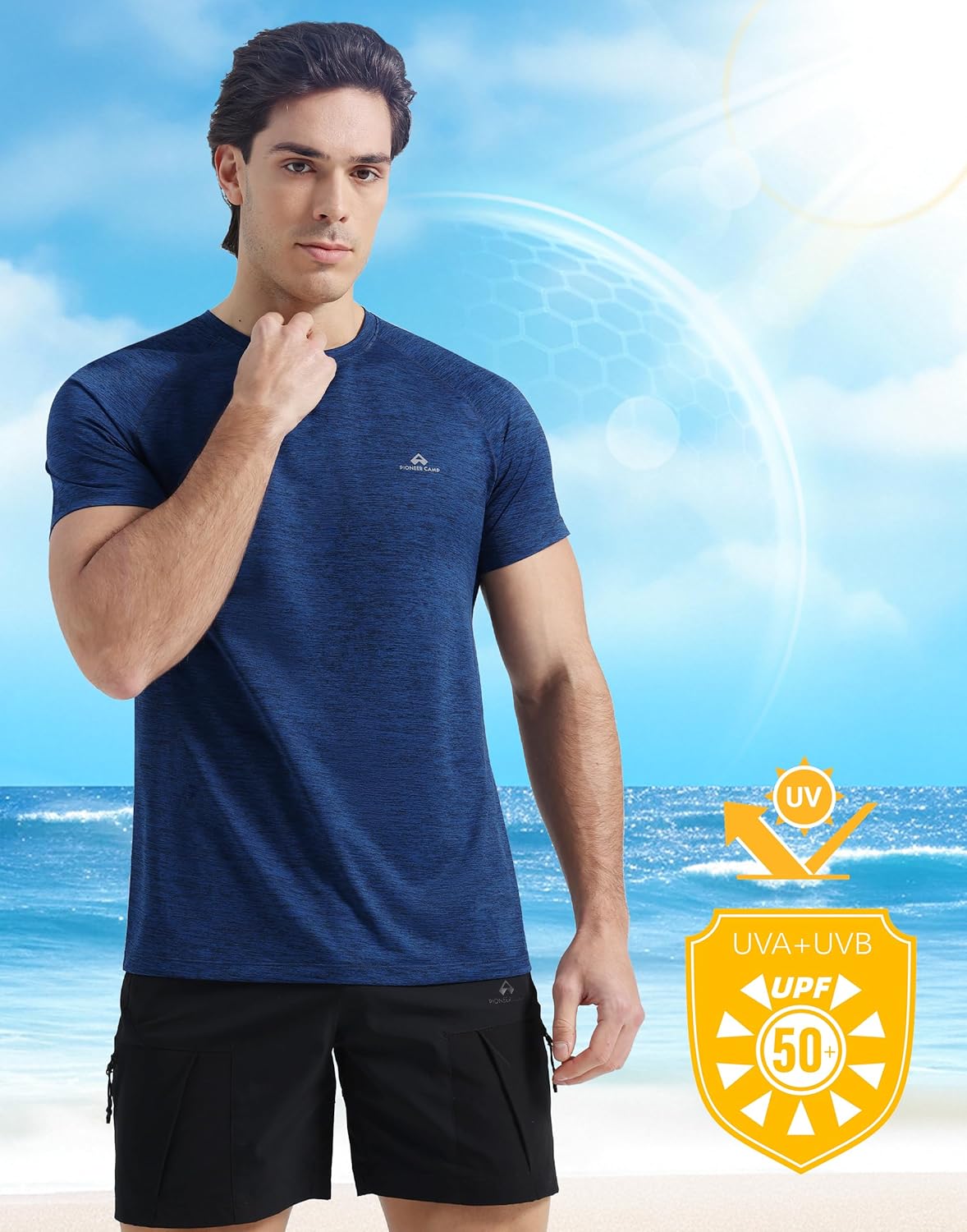 Pioneer Camp Mens Moisture Wicking Running Workout Shirt Performance Athletic T-Shirts UPF 50+ Short Sleeve Active Gym Tops